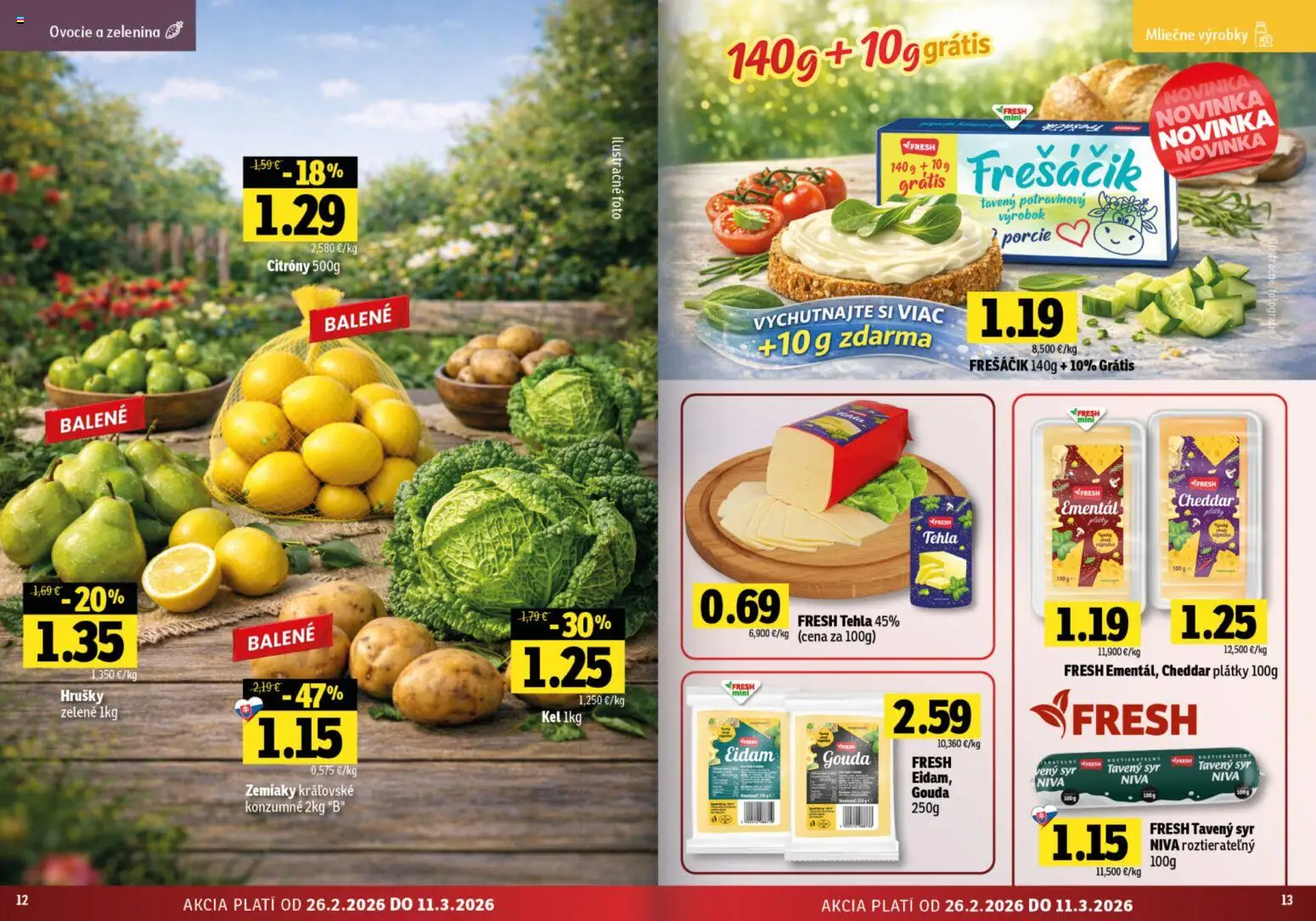 Nové Fresh akcie – leták je platný od 26.02.2026 | Strana: 7 | Produkty: Syr, Eidam, Zemiaky, Hrušky