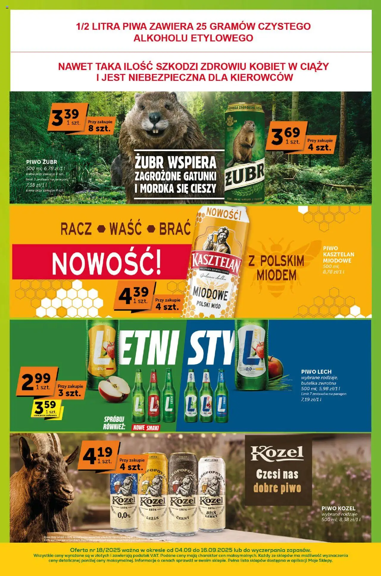 ABC Gazetka - Sprawdź, co więcej od 04.09.2025 | Strona: 9 | Produkty: Piwo żubr, Miód, Leżak, Piwo