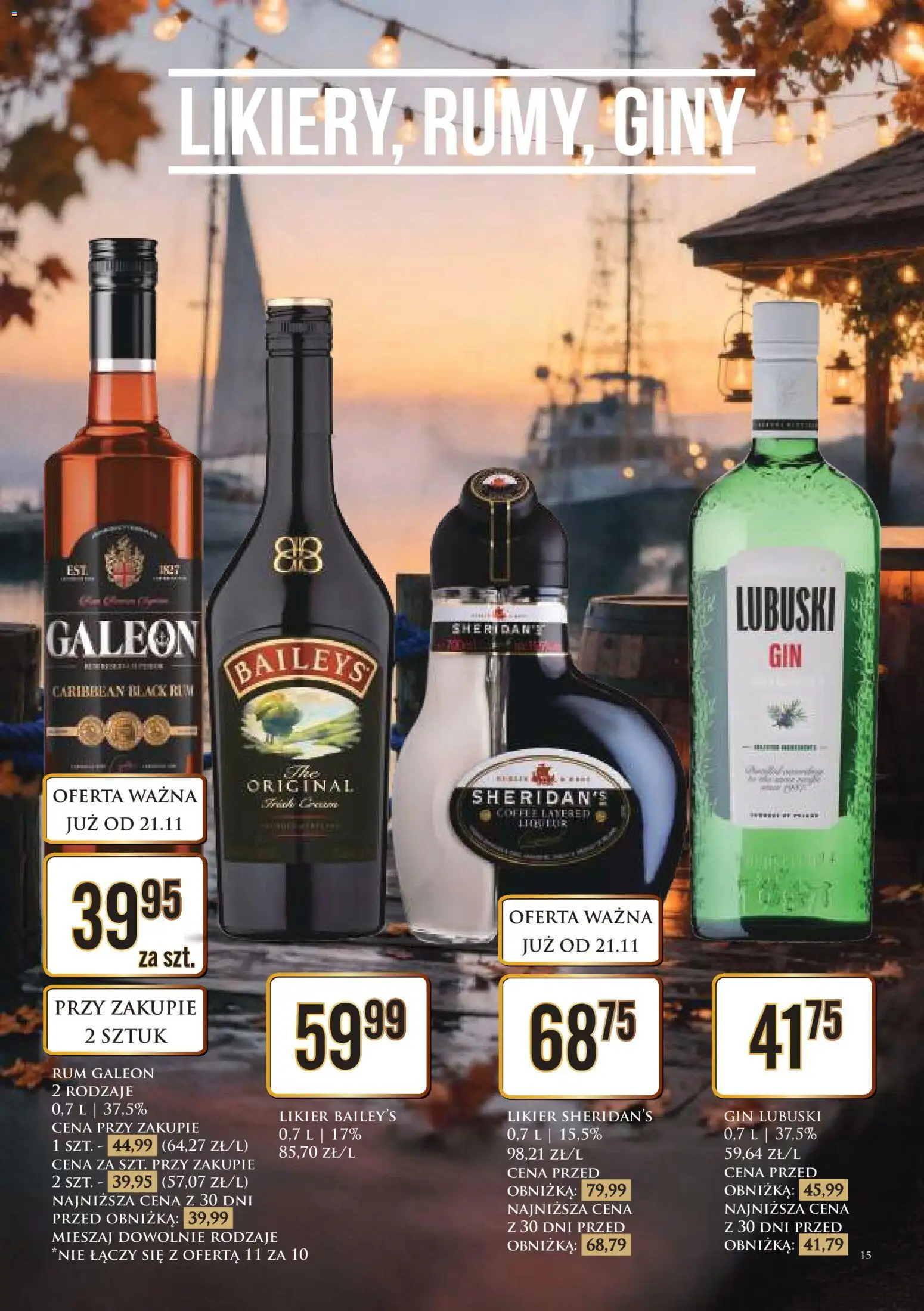 Dino Gazetka alkoholowa od 21.11.2025 | Strona: 15 | Produkty: Baileys, Likier Sheridan's, Rum, Gin