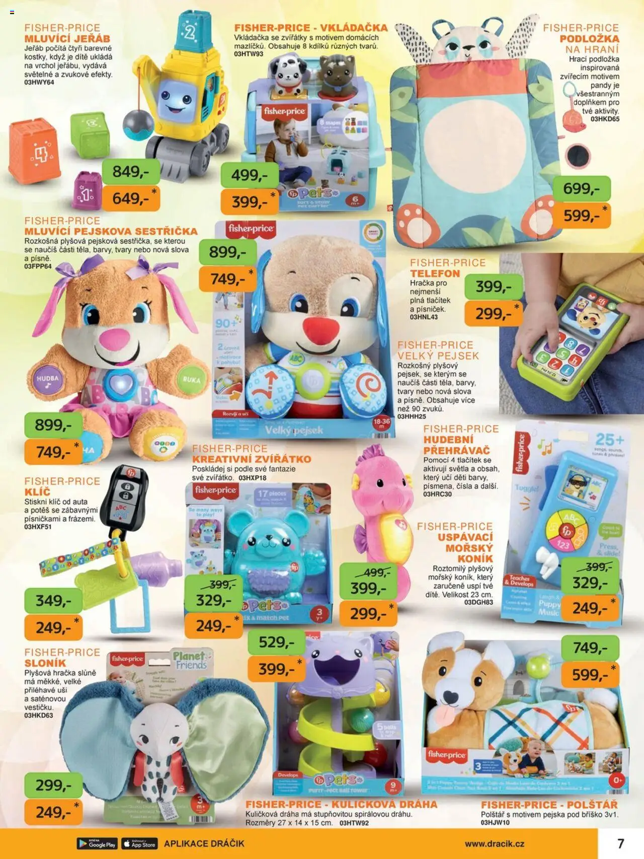 Dráčik leták od 03.10.2025 | Strana: 7 | Produkty: Fisher price, Vkládačka, Telefon, Polštář