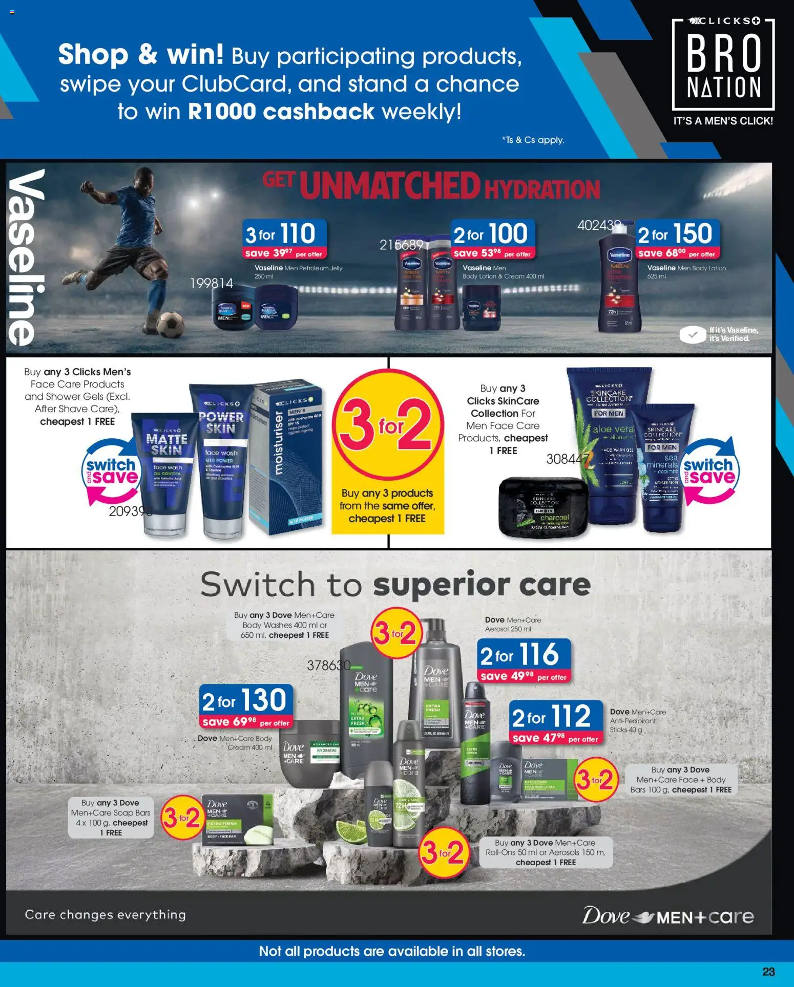 New Clicks catalogue – valid from 23.04.2026 | Page: 23 | Products: Switch, Cream, Antiperspirant, Body wash