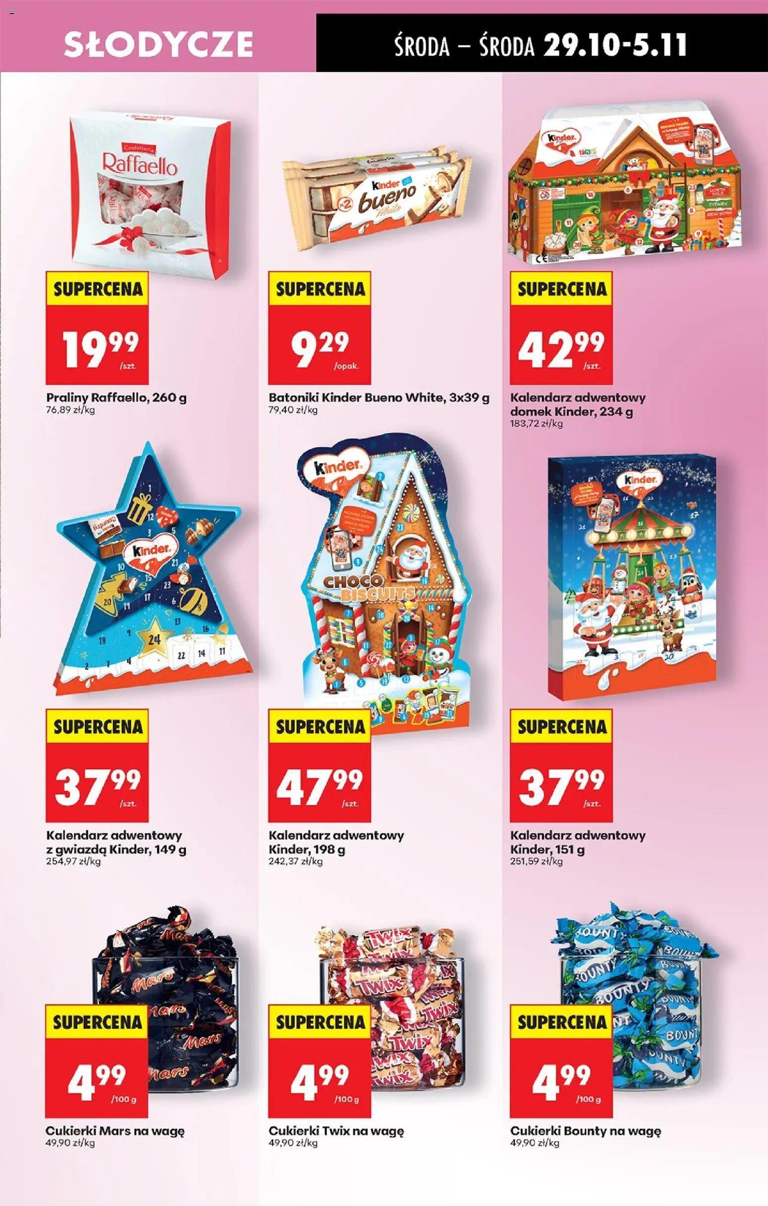 Biedronka gazetka - Oferta w tym tygodniu od 29.10.2025 | Strona: 63 | Produkty: Słodycze, Kalendarz, Kinder Bueno, Cukierki