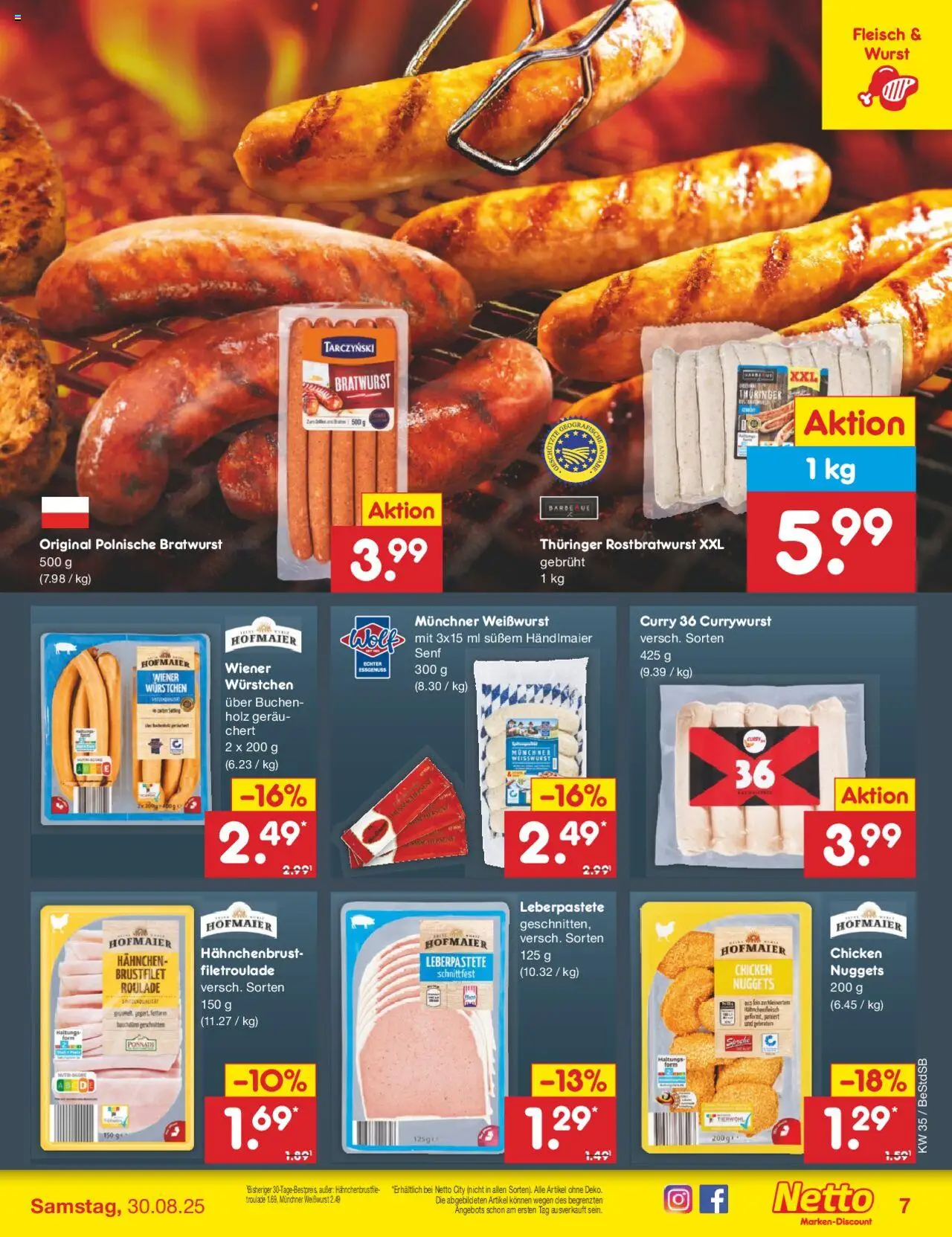 Netto Marken-Discount Prospekt 	 - gültig ab dem 25.08.2025 | Seite: 11 | Produkte: Hahnchen, Bratwurst, Weißwurst, Fleisch