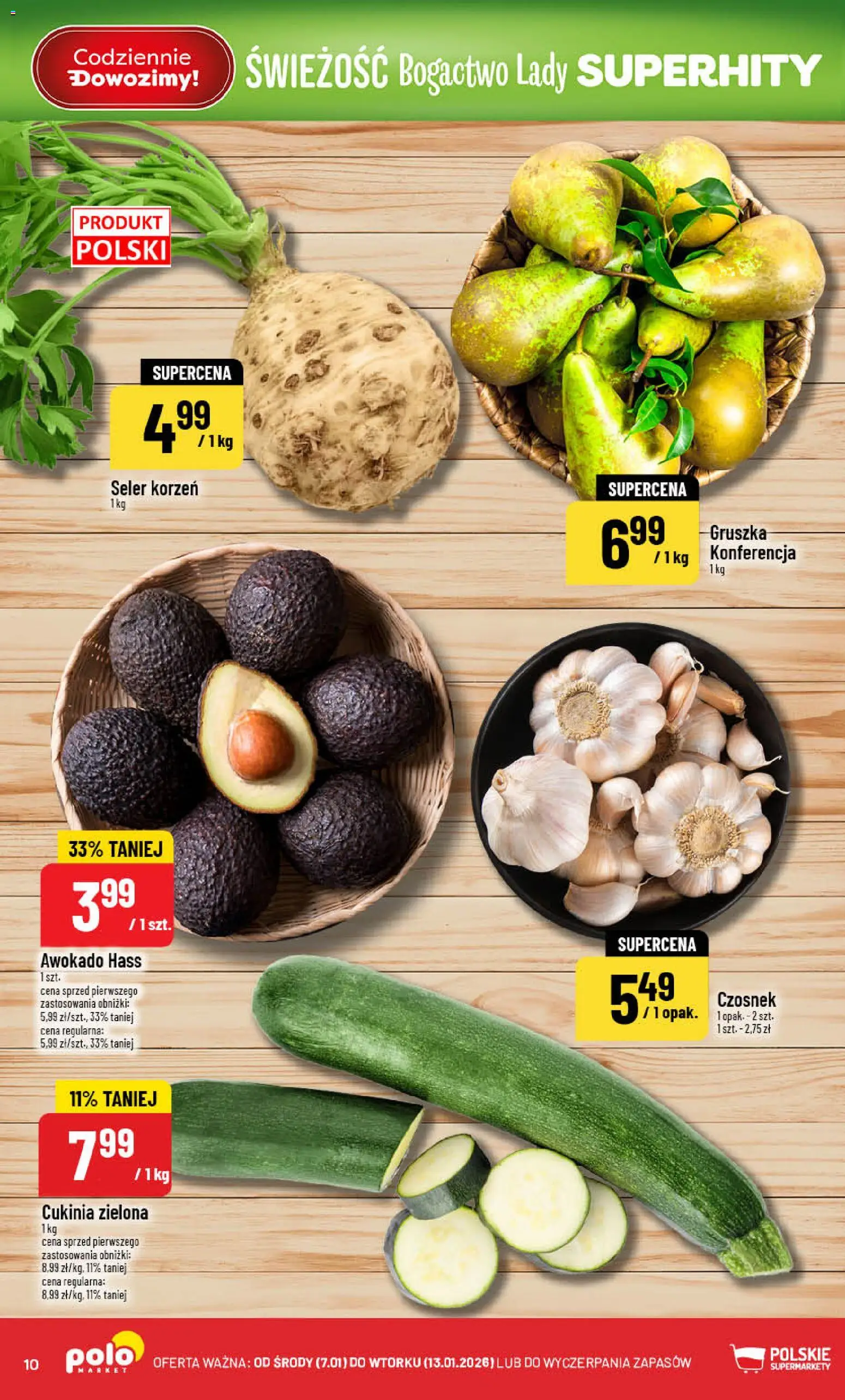 POLOmarket Gazetka od 07.01.2026 | Strona: 10 | Produkty: Czosnek, Gruszka, Cukinia, Awokado