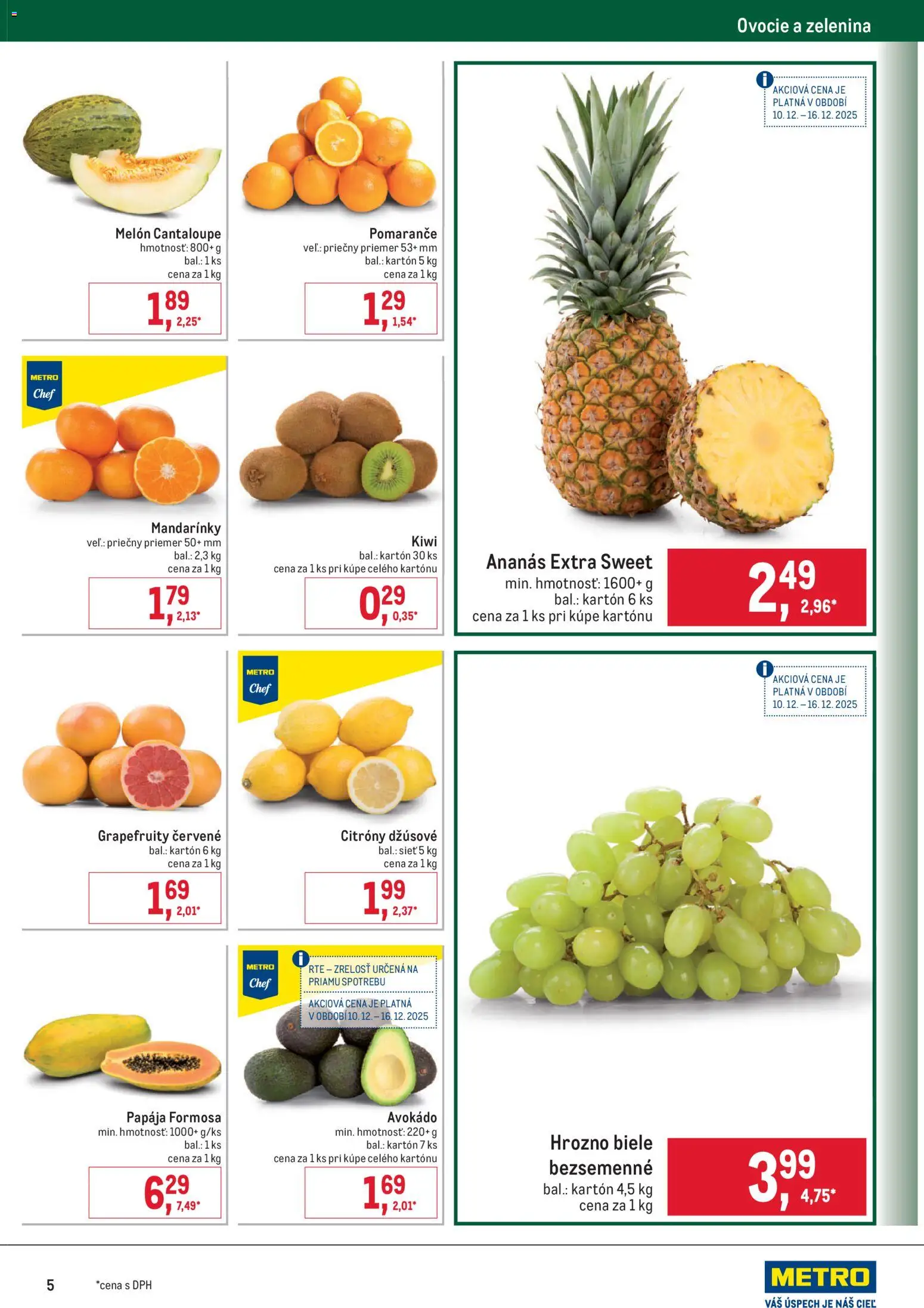 Nové Metro akcie – leták je platný od 10.12.2025 | Strana: 5 | Produkty: Citróny, Kiwi, Mandarinky, Ovocie