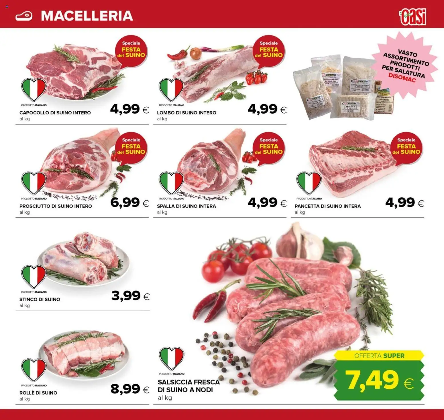 Volantino Oasi del 15.01.2026 | Pagina: 5 | Prodotti: Suino, Prosciutto, Salsiccia, Peperoncino