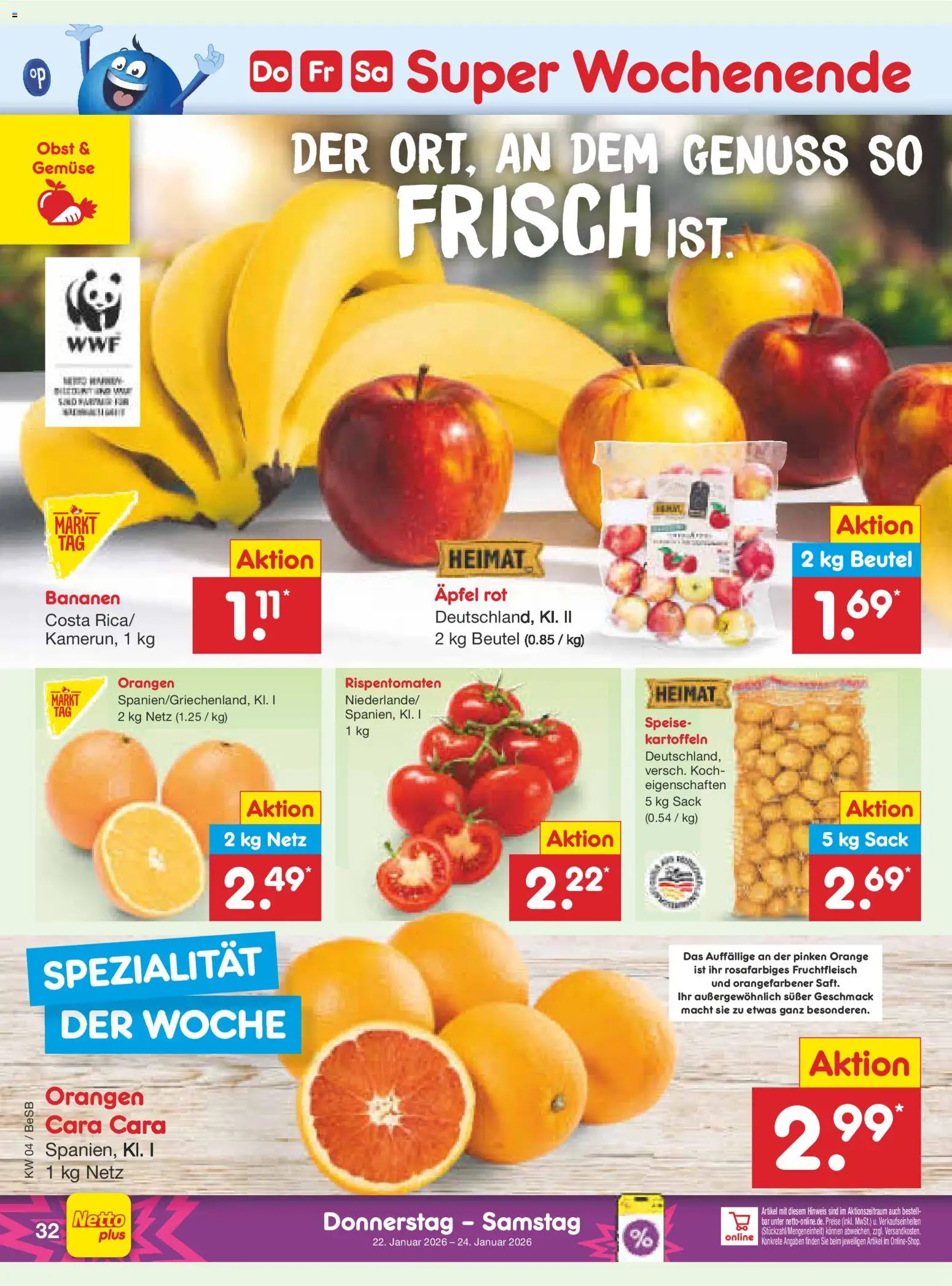 Netto Marken-Discount Prospekt 	 – gültig ab 19.01.2026 | Seite: 42 | Produkte: Äpfel, Bananen, Orangen, Obst
