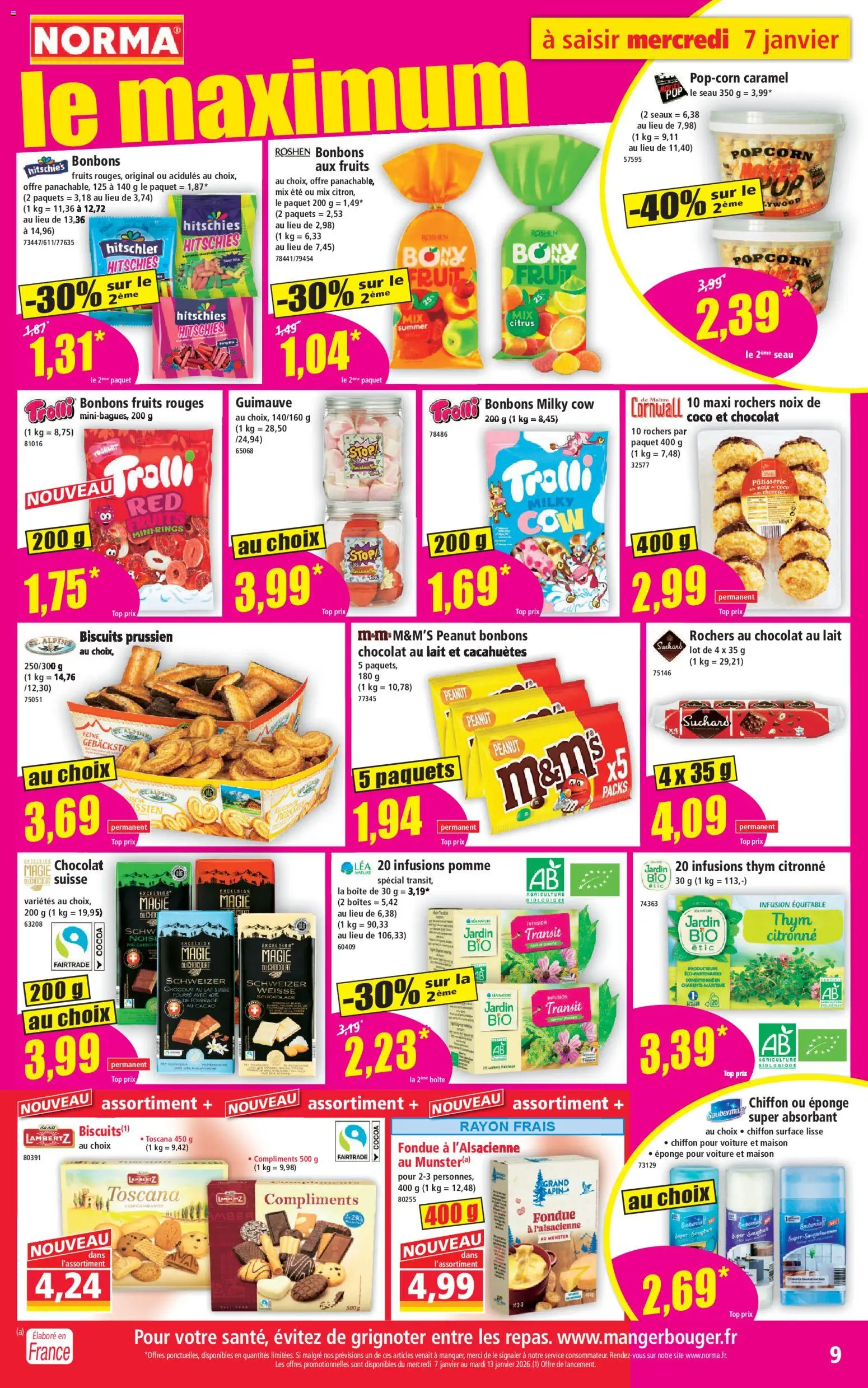 {H1} | Page: 9 | Produits: Pomme, Infusion, Bonbons, Biscuits