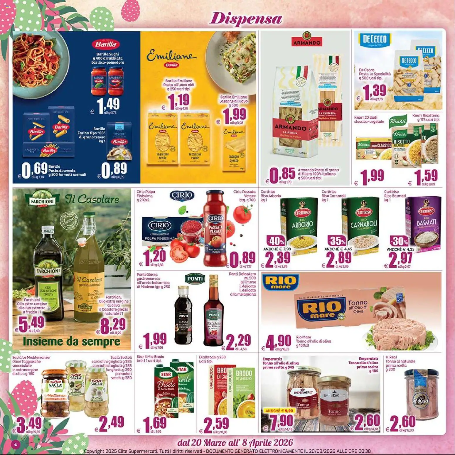 Volantino Elite Supermercati del 20.03.2026 | Pagina: 6 | Prodotti: Riso, Olive, Pasta, Olio extra vergine