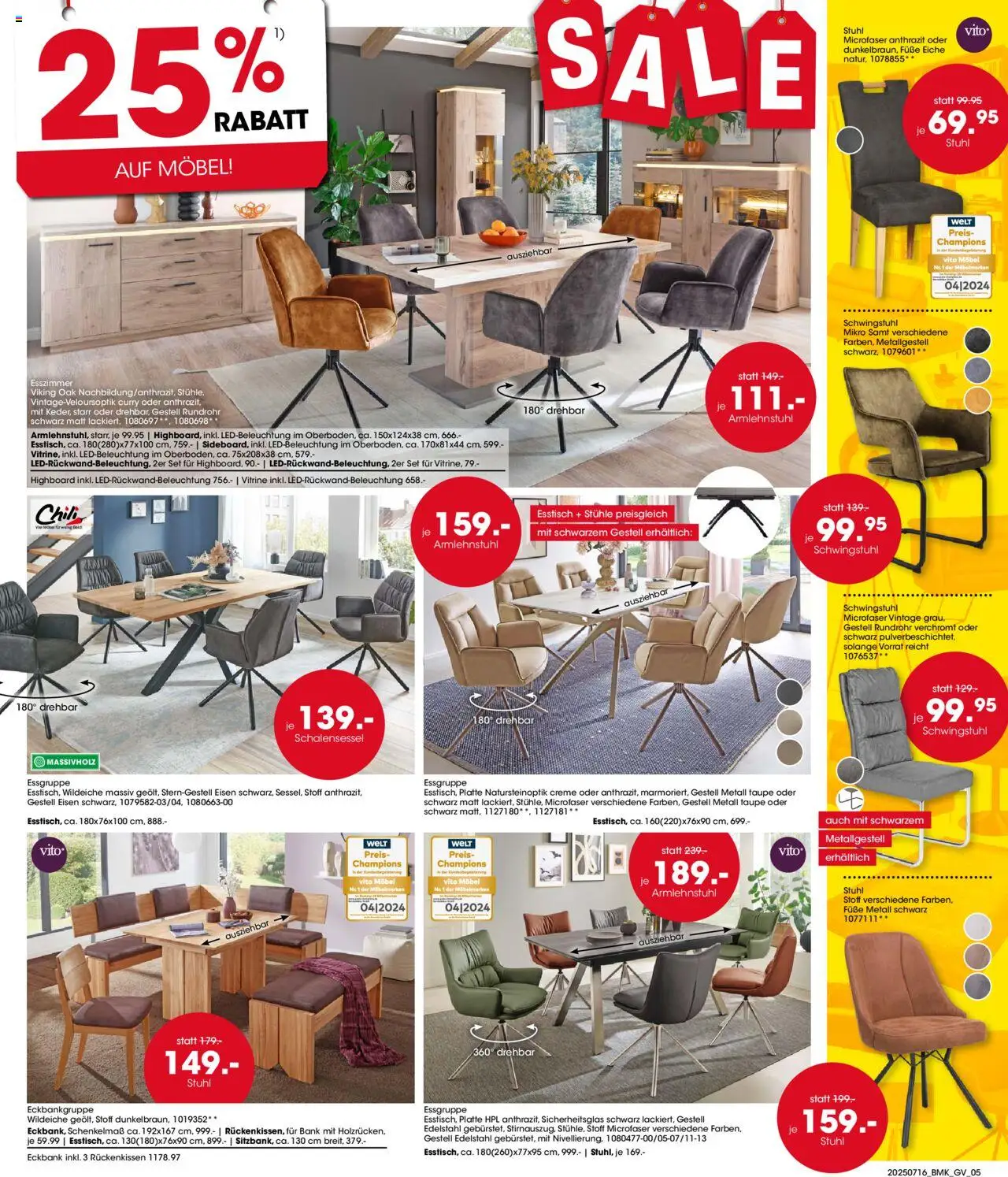 Möbel Martin Prospekt 	 - gültig ab dem 16.07.2025 | Seite: 5 | Produkte: HIghboard, Esstisch, Vitrine, Stuhl