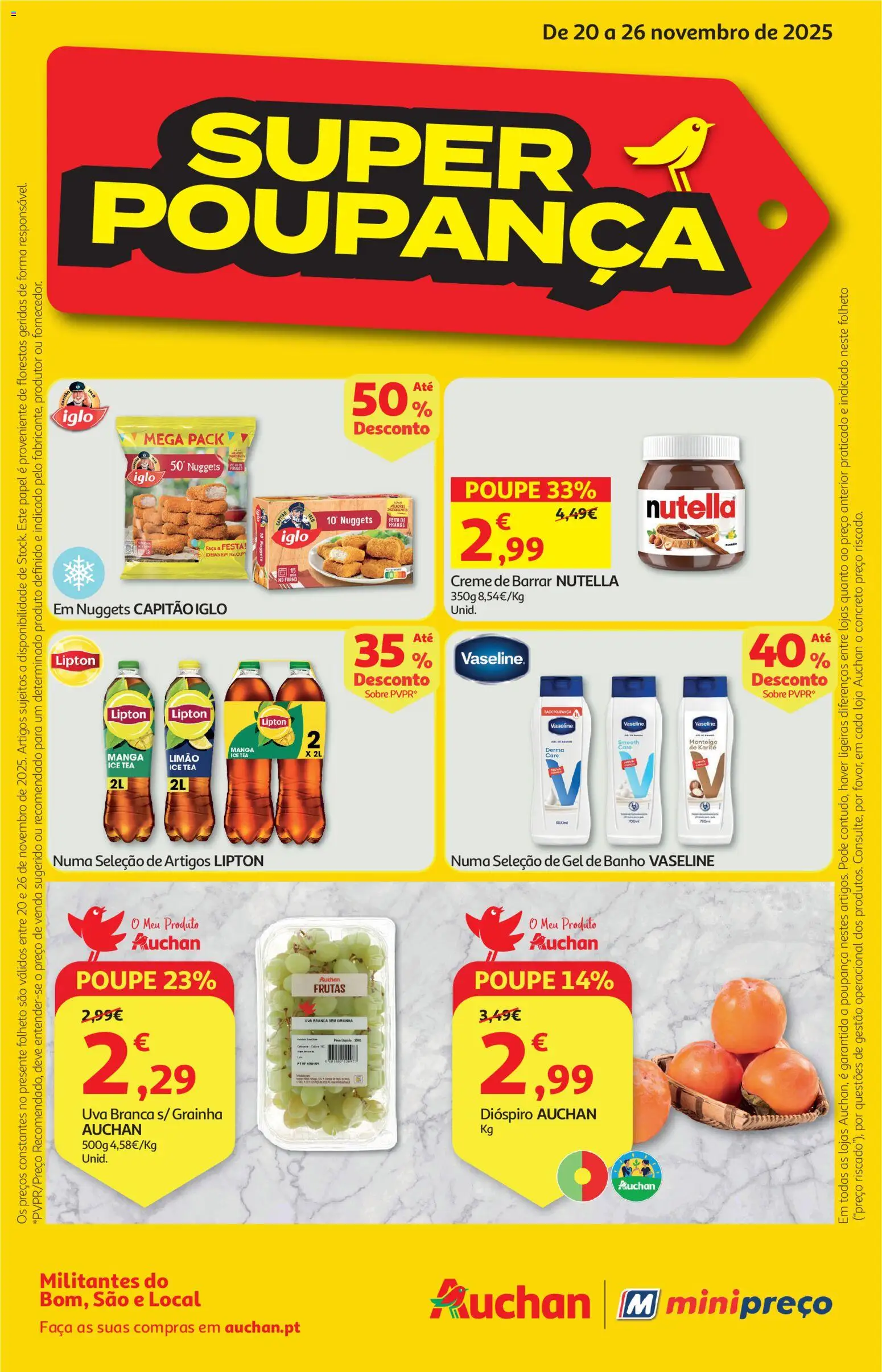 Auchan folheto │ válido de 20.11.2025 | Página: 1 | Produtos: Faca, Capitão iglo, Manteiga, Creme