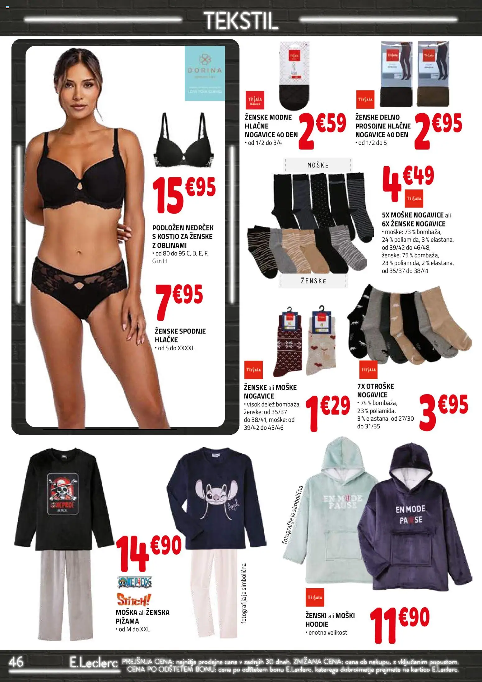 Novi E.leclerc katalog ponudbe – veljaven od 12.11.2025 | Stran: 46 | Izdelki: Pižama, Gin, Nogavice, Hlacne nogavice