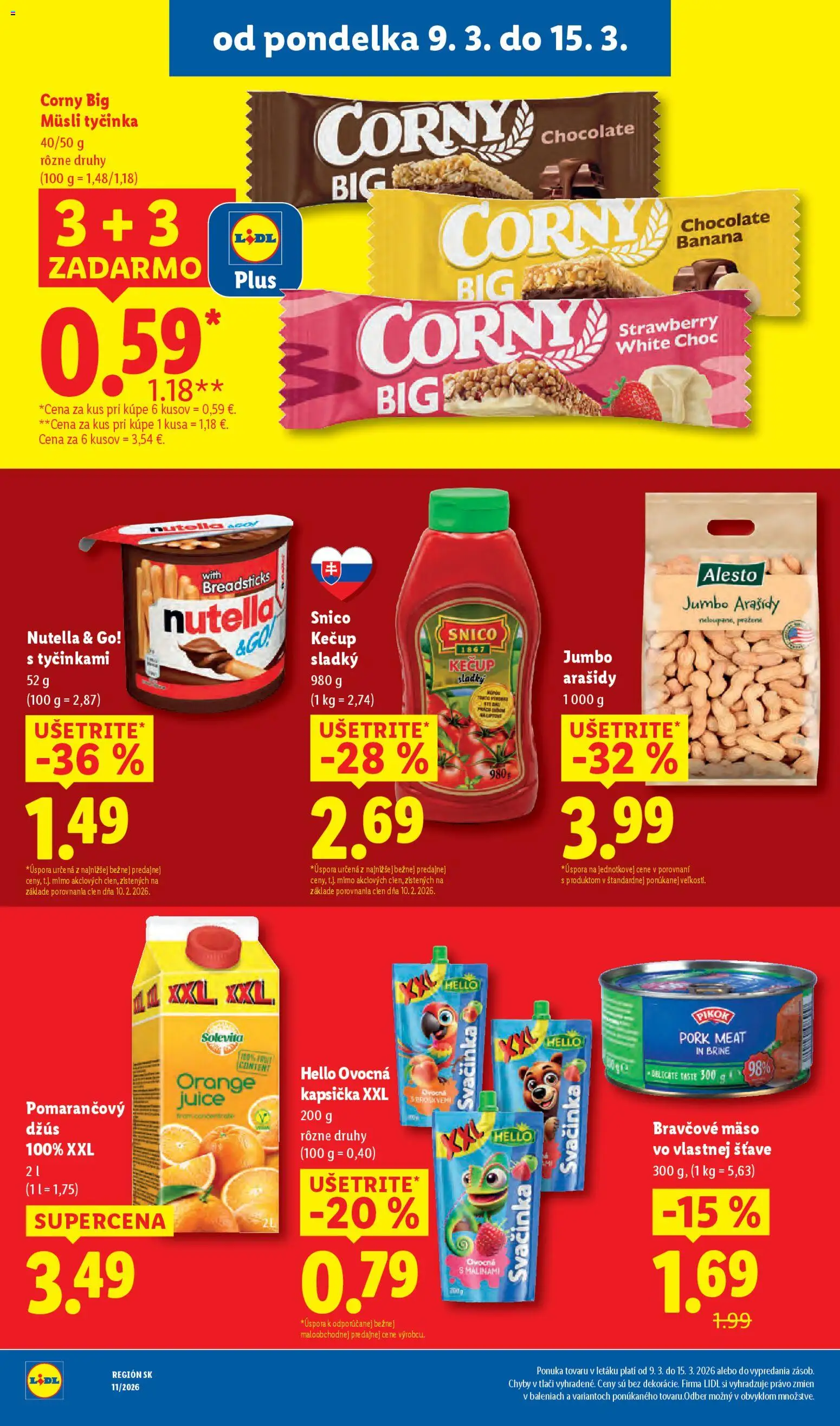 Nové Lidl akcie – leták je platný od 09.03.2026 | Strana: 36 | Produkty: Džús, Kečup, Arašidy, Nutella