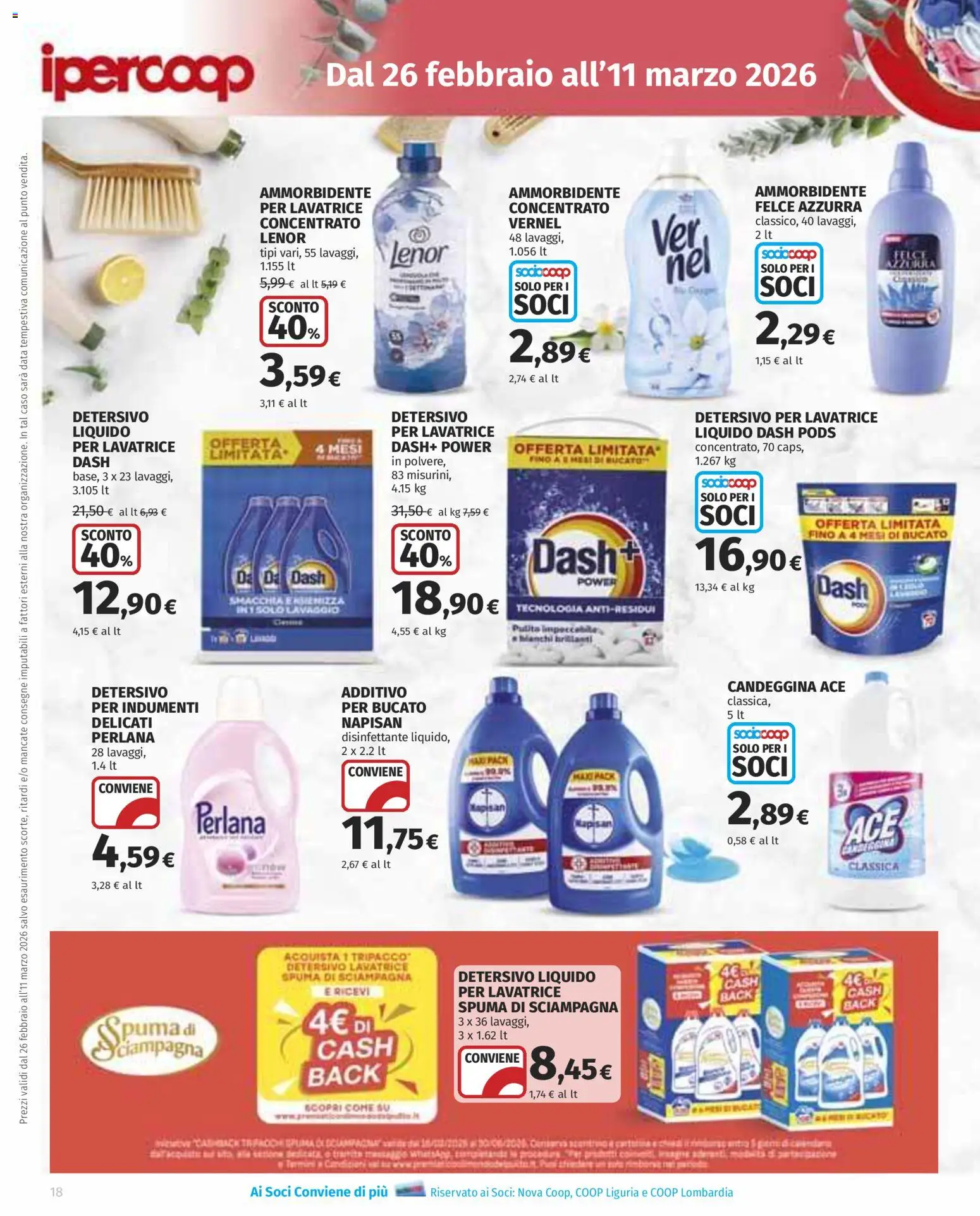 Volantino Ipercoop del 26.02.2026 | Pagina: 18 | Prodotti: Ammorbidente, Candeggina, Lavatrice, Data