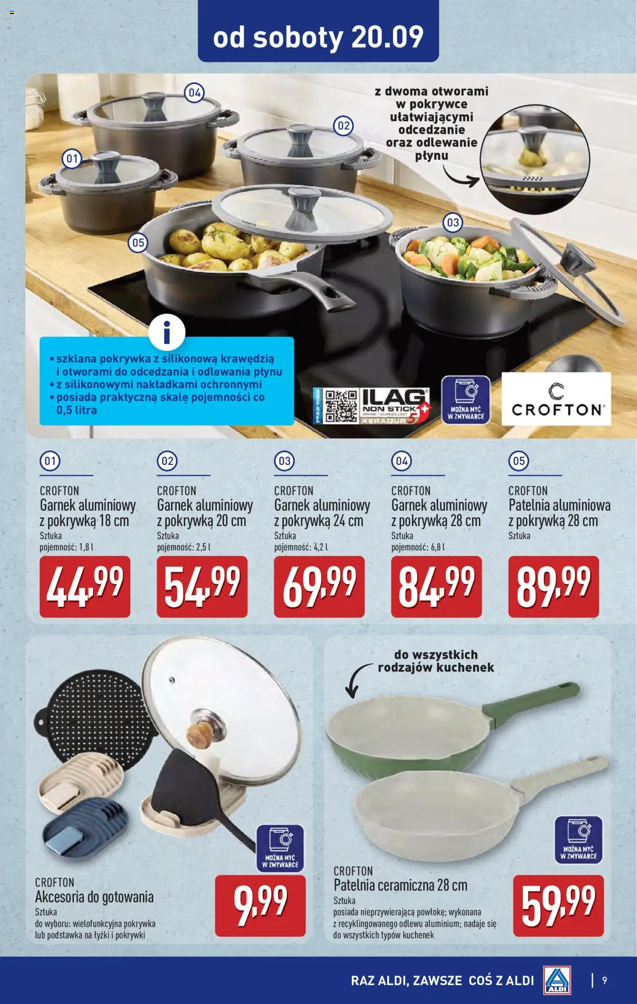 Aldi Gazetka - Hity od Środy i od Soboty od 17.09.2025 | Strona: 9 | Produkty: Garnek, Patelnia