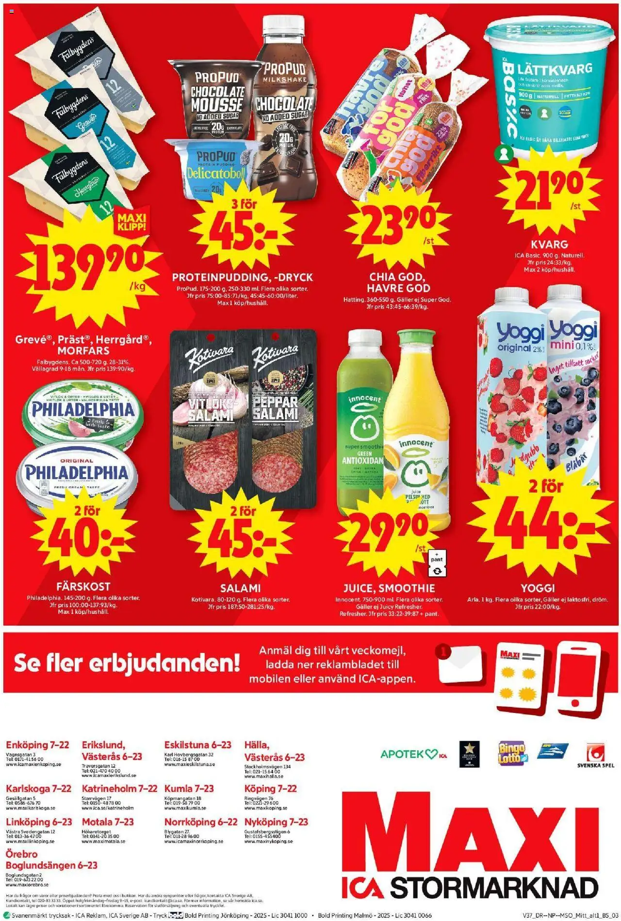 ICA Maxi reklamblad aktuell från 08.09.2025 | Sida: 12 | Produkter: Galler, Juice, Yoggi, Spel