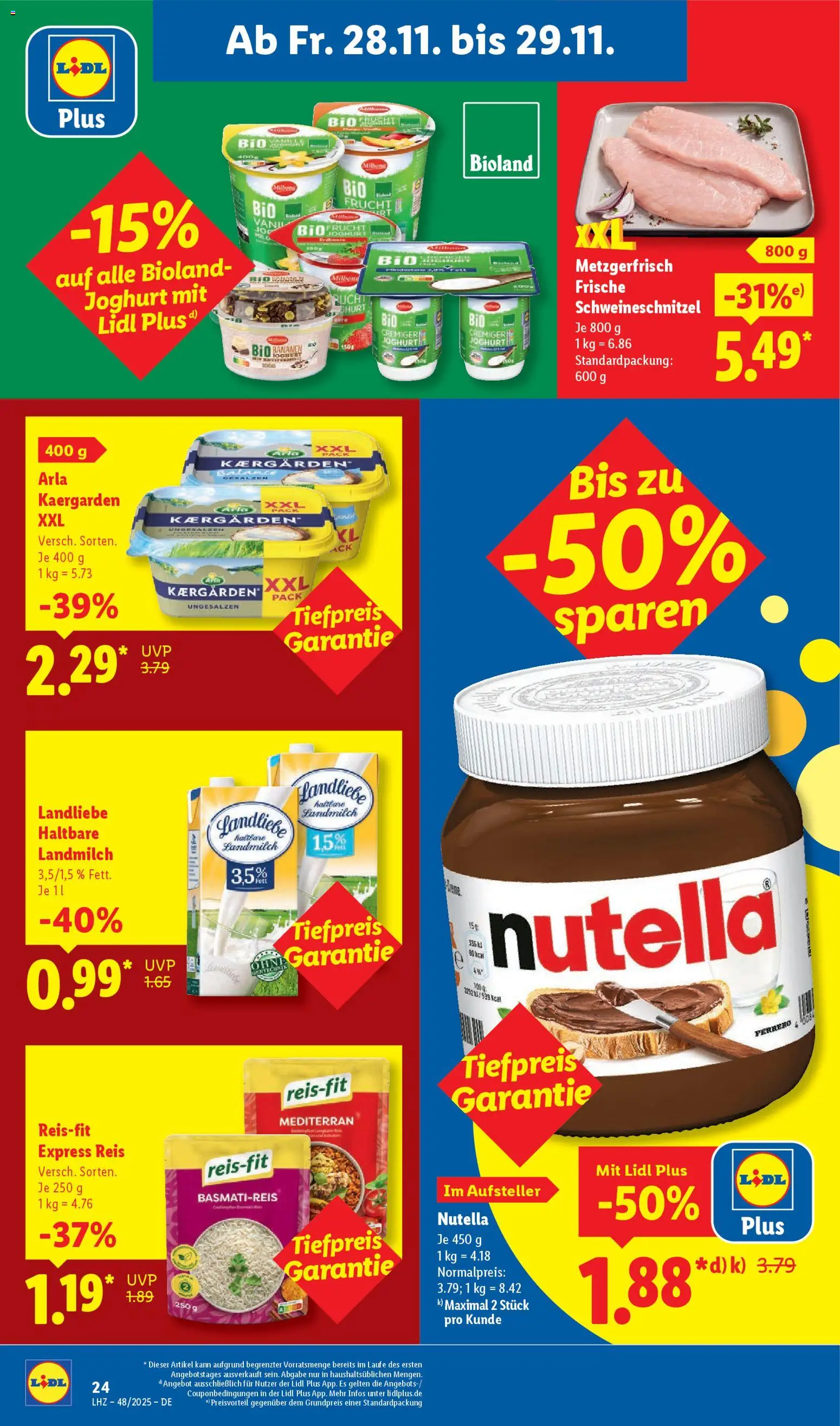 Lidl Prospekt Kornwestheim – gültig ab 24.11.2025 | Seite: 32 | Produkte: Basmatireis, Joghurt, Bananen, Nutella