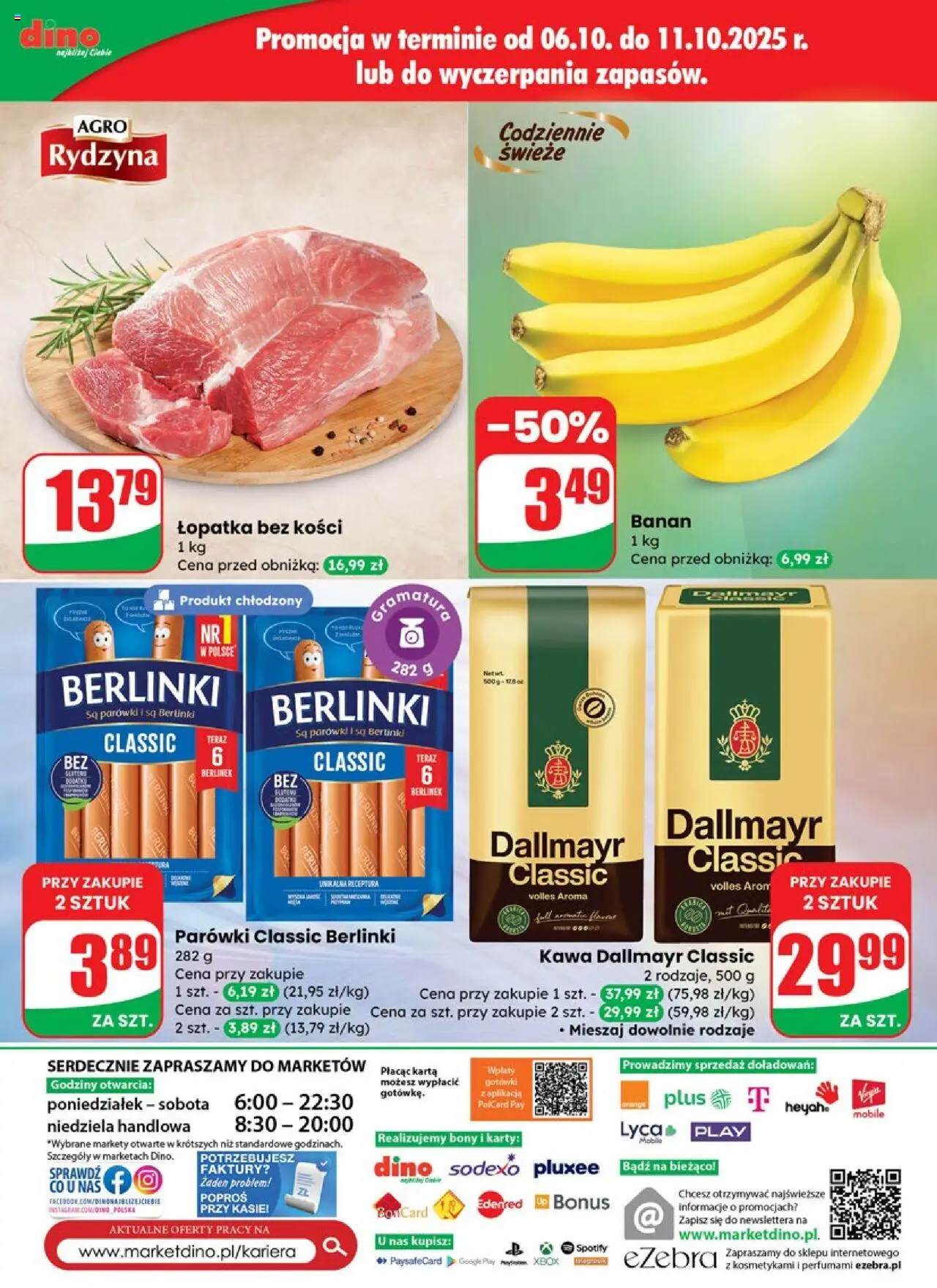 Dino Gazetka od 08.10.2025 | Strona: 68 | Produkty: Karta, Kawa Dallmayr, Parówki, Banan