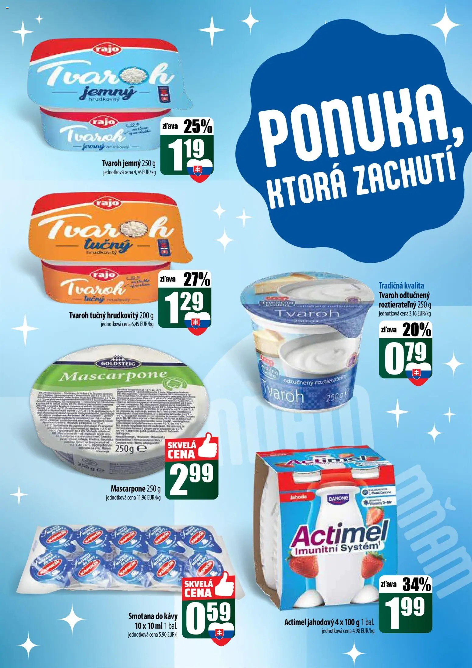 Nové COOP Jednota akcie – leták je platný od 18.12.2025 | Strana: 23 | Produkty: Smotana, Tvaroh, Mascarpone, Actimel