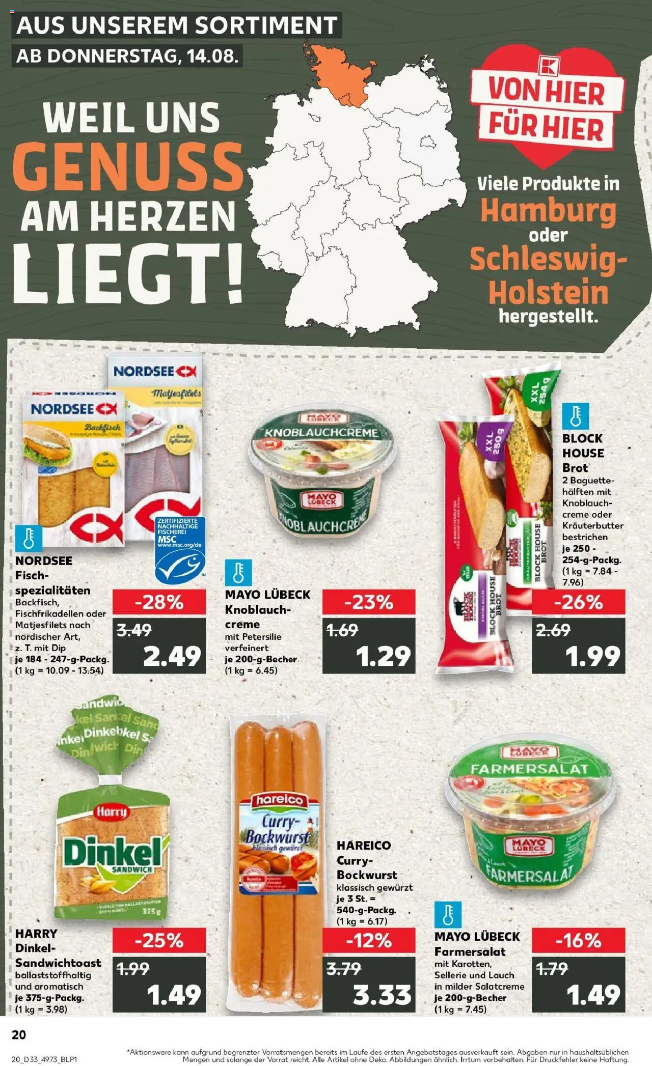 Kaufland prospekt Rendsburg	 – gültig ab 14.08.2025 | Seite: 20 | Produkte: Bockwurst, Baguette, Kräuterbutter, Brot
