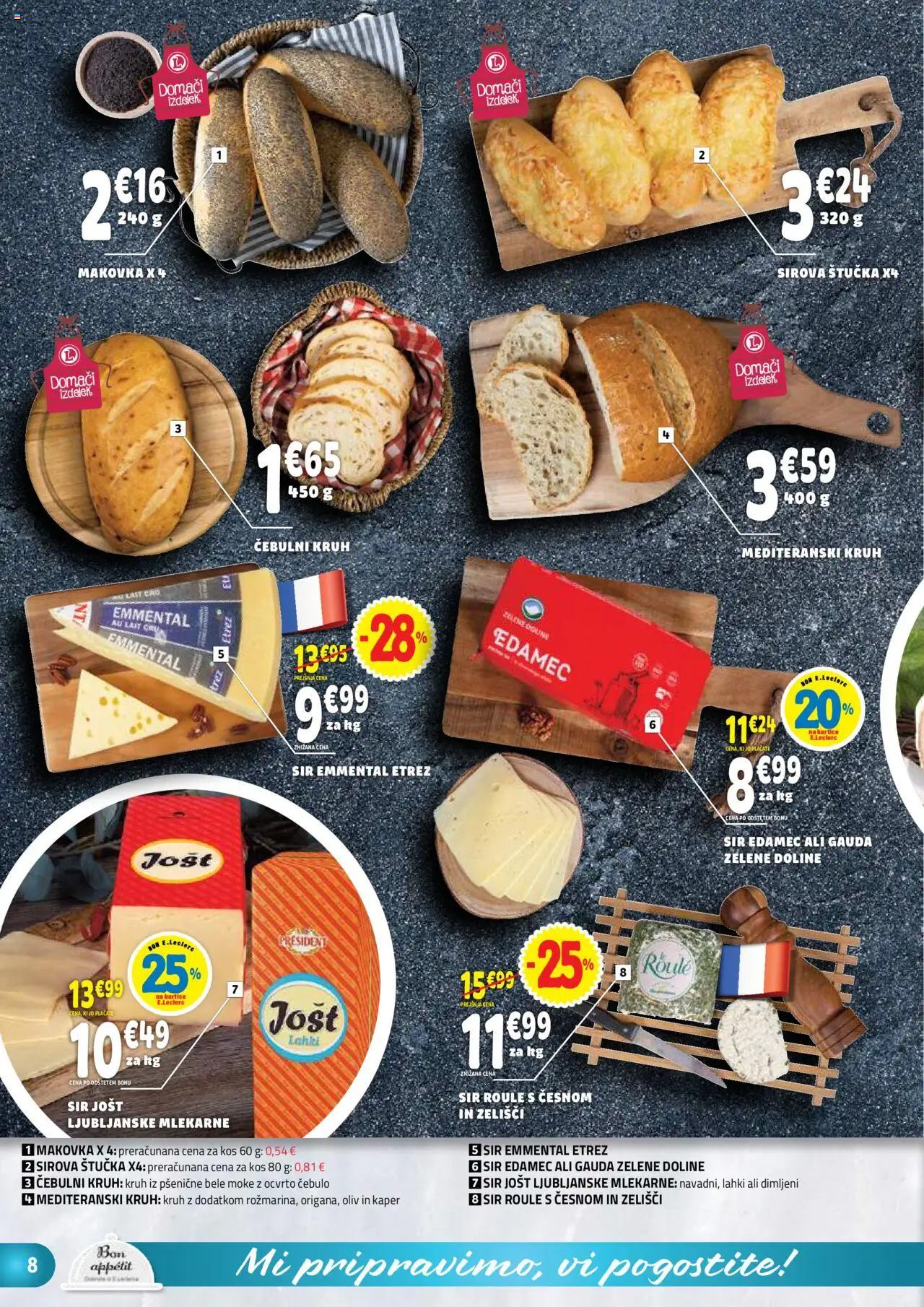 Novi E.leclerc katalog ponudbe – veljaven od 10.09.2025 | Stran: 8 | Izdelki: Edamec, Gauda, Kos, Sir