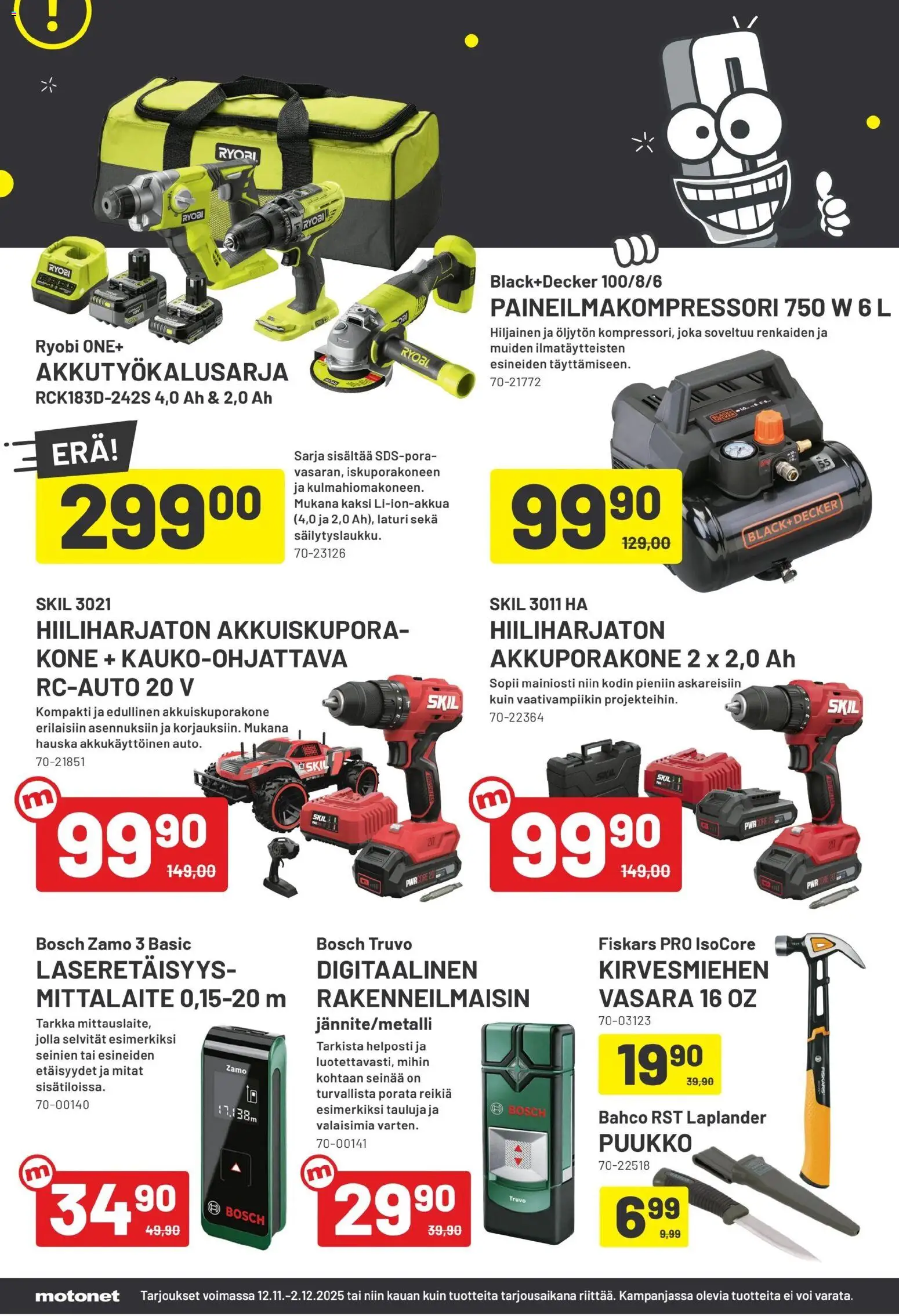 Motonet - Black Friday – voimassa 12.11.2025 alkaen | Sivu: 10 | Tuotteet: Puukko, Vasara, Voi, Laturi