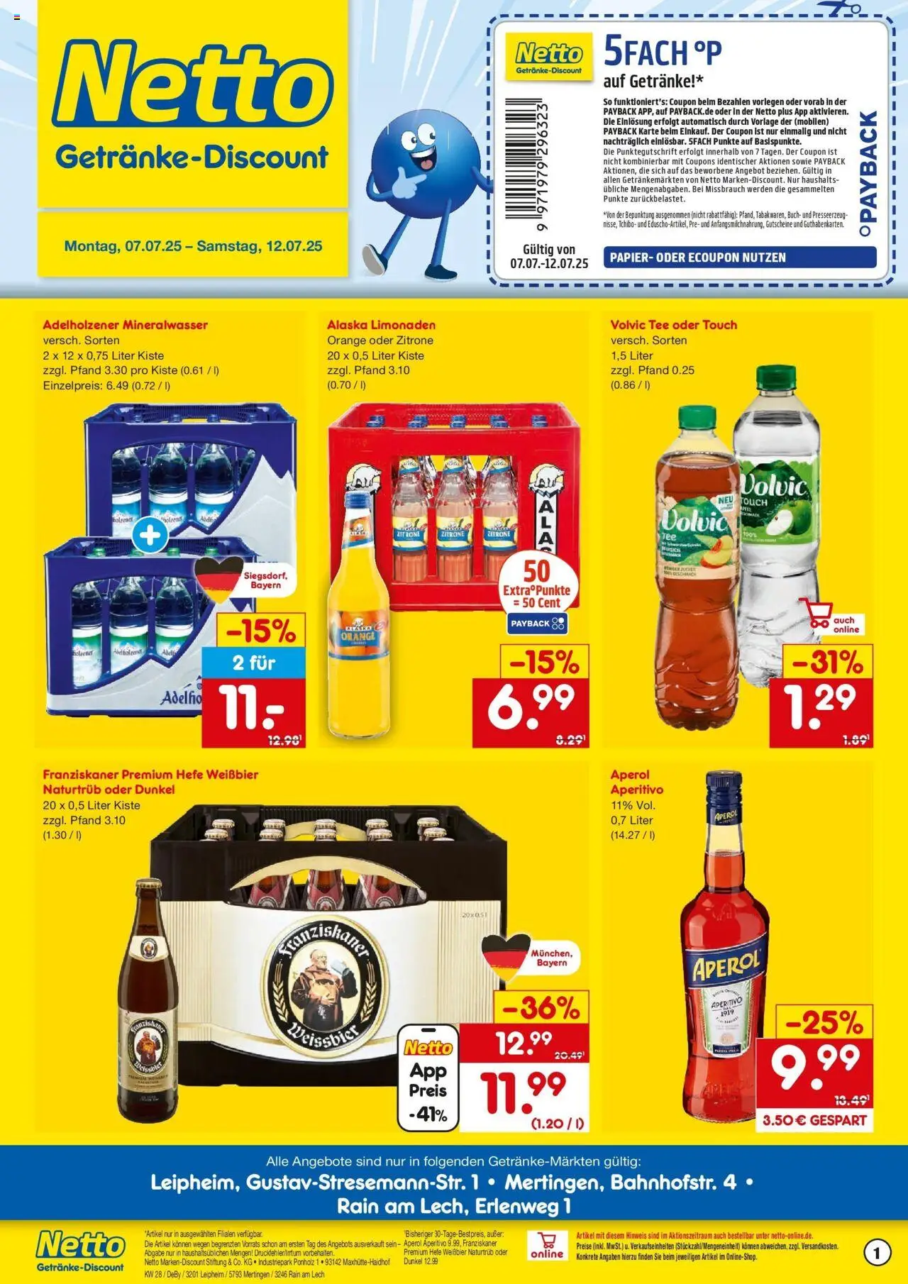 Netto Marken-Discount prospekt Leipheim	 - gültig ab dem 07.07.2025 | Seite: 1 | Produkte: Adelholzener, Volvic tee, Mineralwasser, Zitrone
