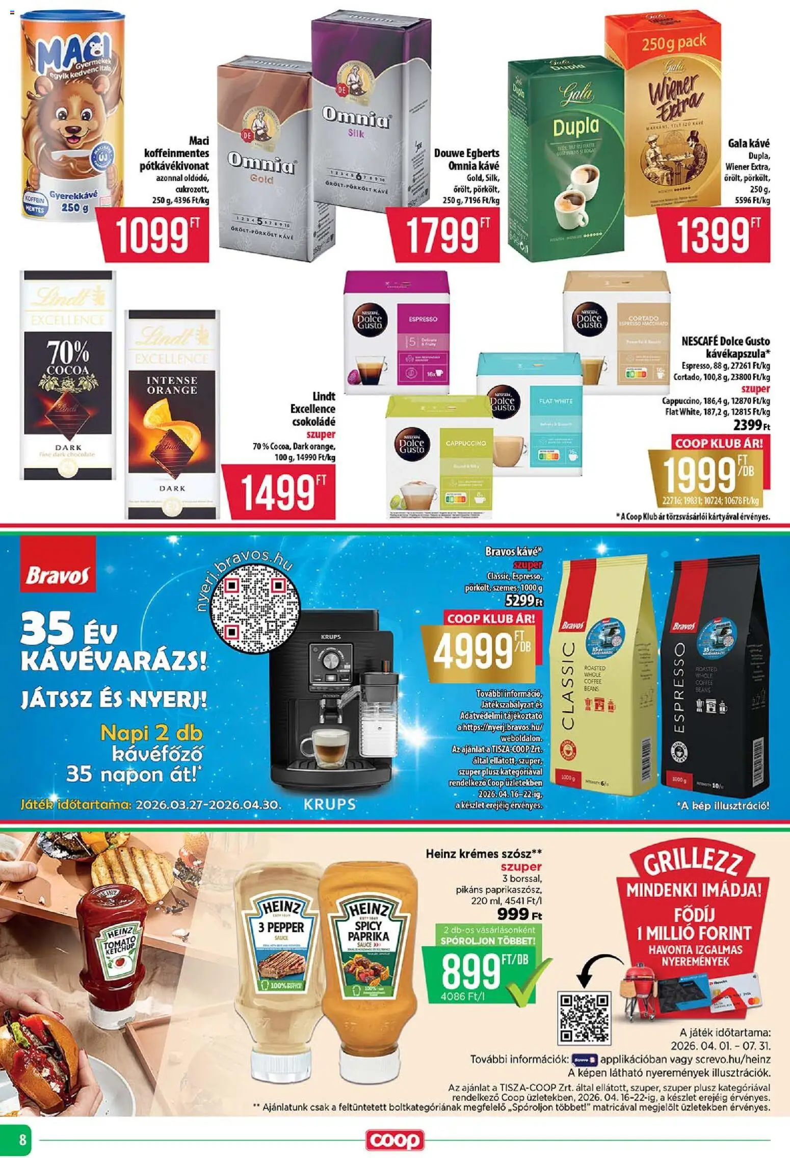 COOP Szolnok akciós ujság - amely érvényes a következő dátumtól: 16.04.2026 | Oldal: 8 | Termékek: Dolce Gusto, Nescafé, Kávé, Szósz