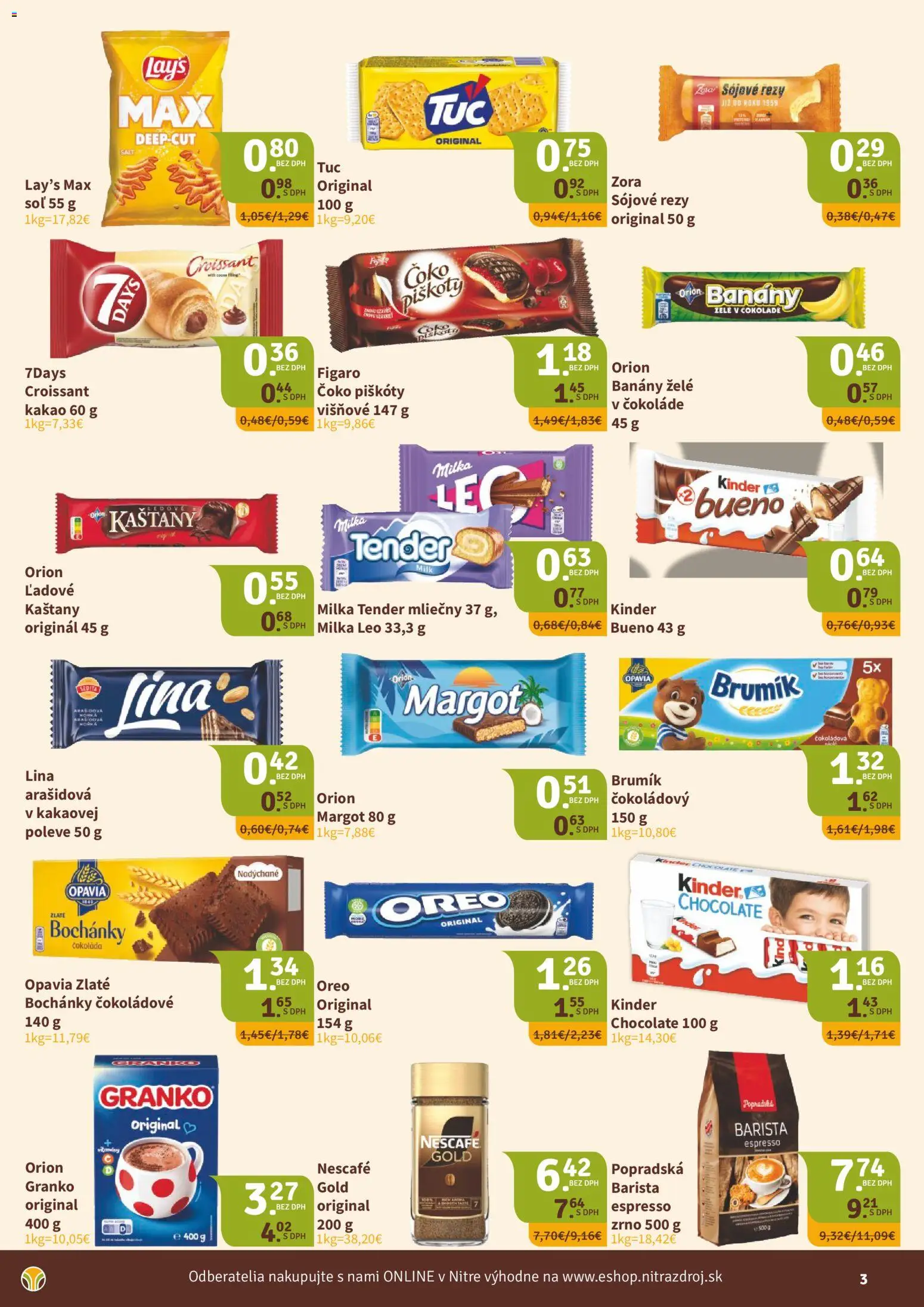 Nové Nitrazdroj akcie – leták je platný od 01.04.2026 | Strana: 3 | Produkty: Kinder, Milka, Granko, Nescafé Gold