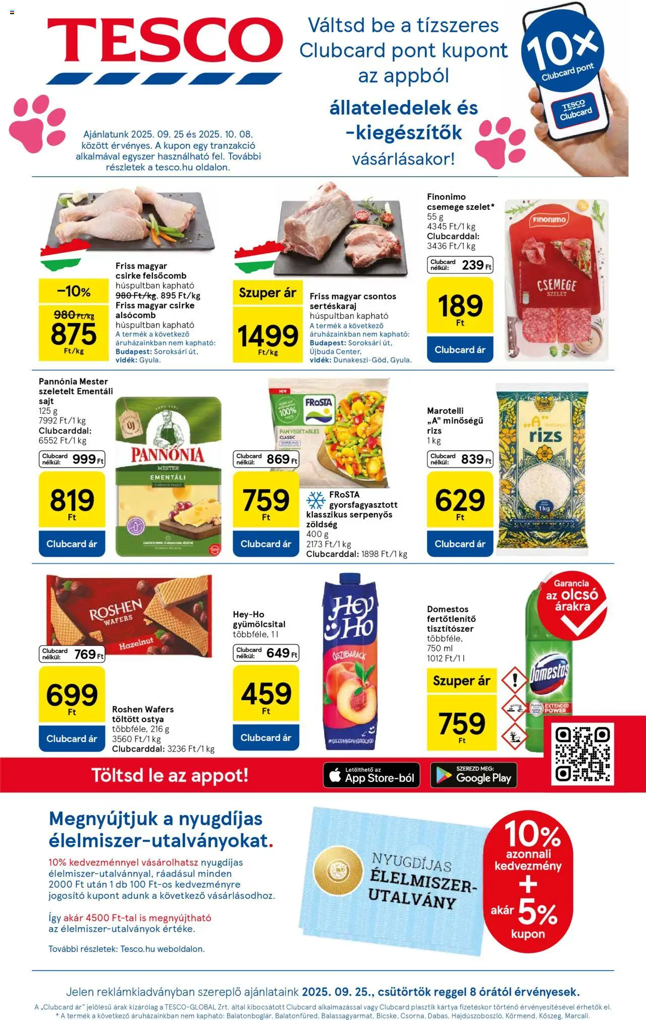 Tesco akciós ujság - amely érvényes a következő dátumtól: 25.09.2025 | Oldal: 1 | Termékek: Őszibarack, Gyümölcsital, Sertéskaraj, Sajt