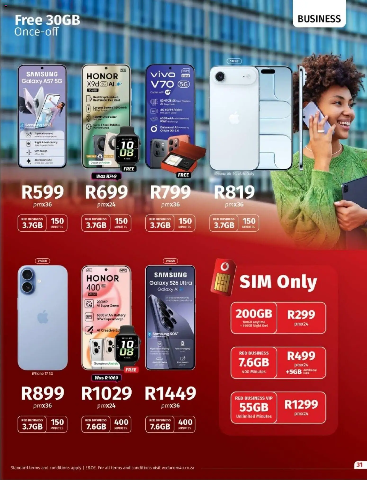 New Vodacom catalogue – valid from 02.04.2026 | Page: 31 | Products: Sim, Phone, Battery, Water