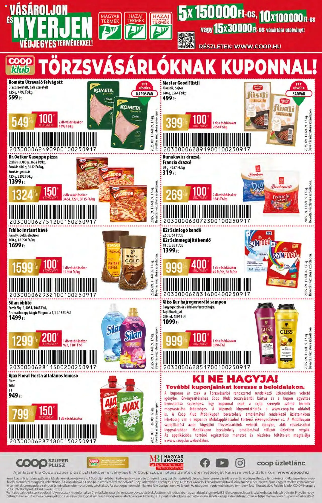 COOP akciós ujság - amely érvényes a következő dátumtól: 11.09.2025 | Oldal: 12 | Termékek: Öblítő, Drazsé, Kávé, Pizza