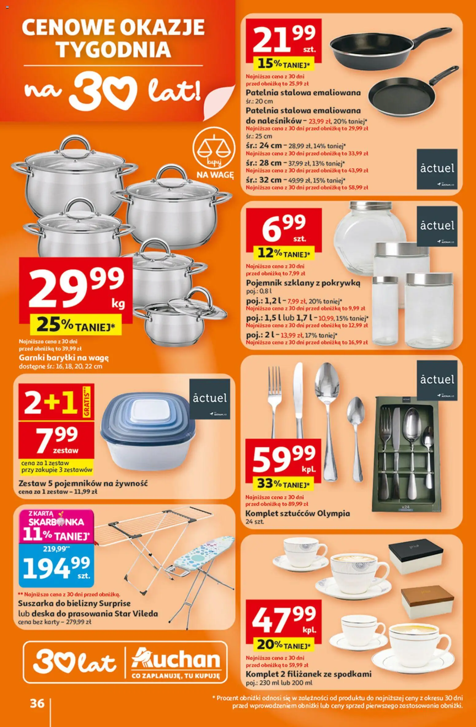 Auchan Gazetka - 30 Lat Hipermarket od 15.01.2026 | Strona: 36 | Produkty: Karta, Suszarka, Deska do prasowania, Patelnia