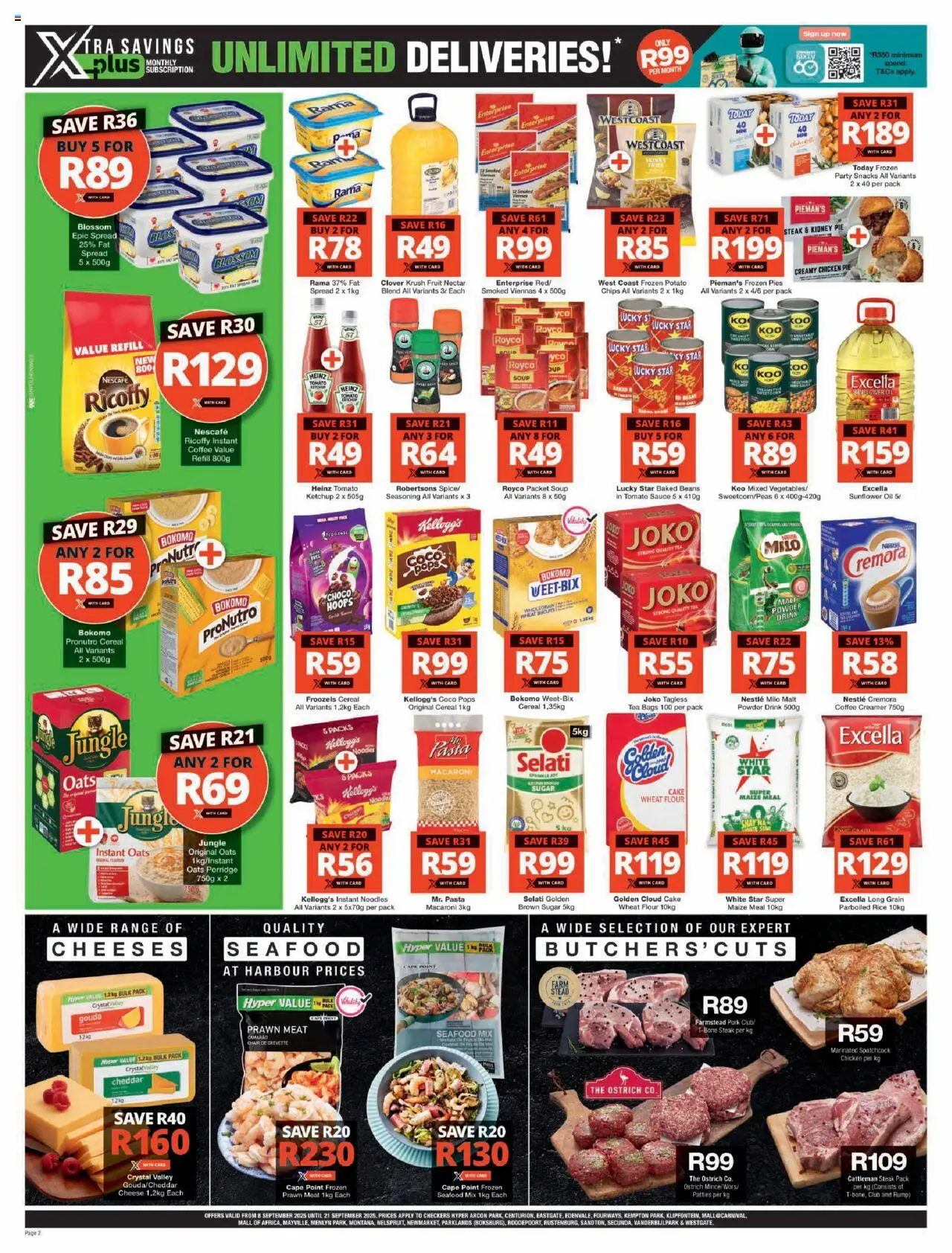 New Checkers catalogue – valid from 08.09.2025 | Page: 2 | Products: Beans, Chair, Maize meal, Seasoning