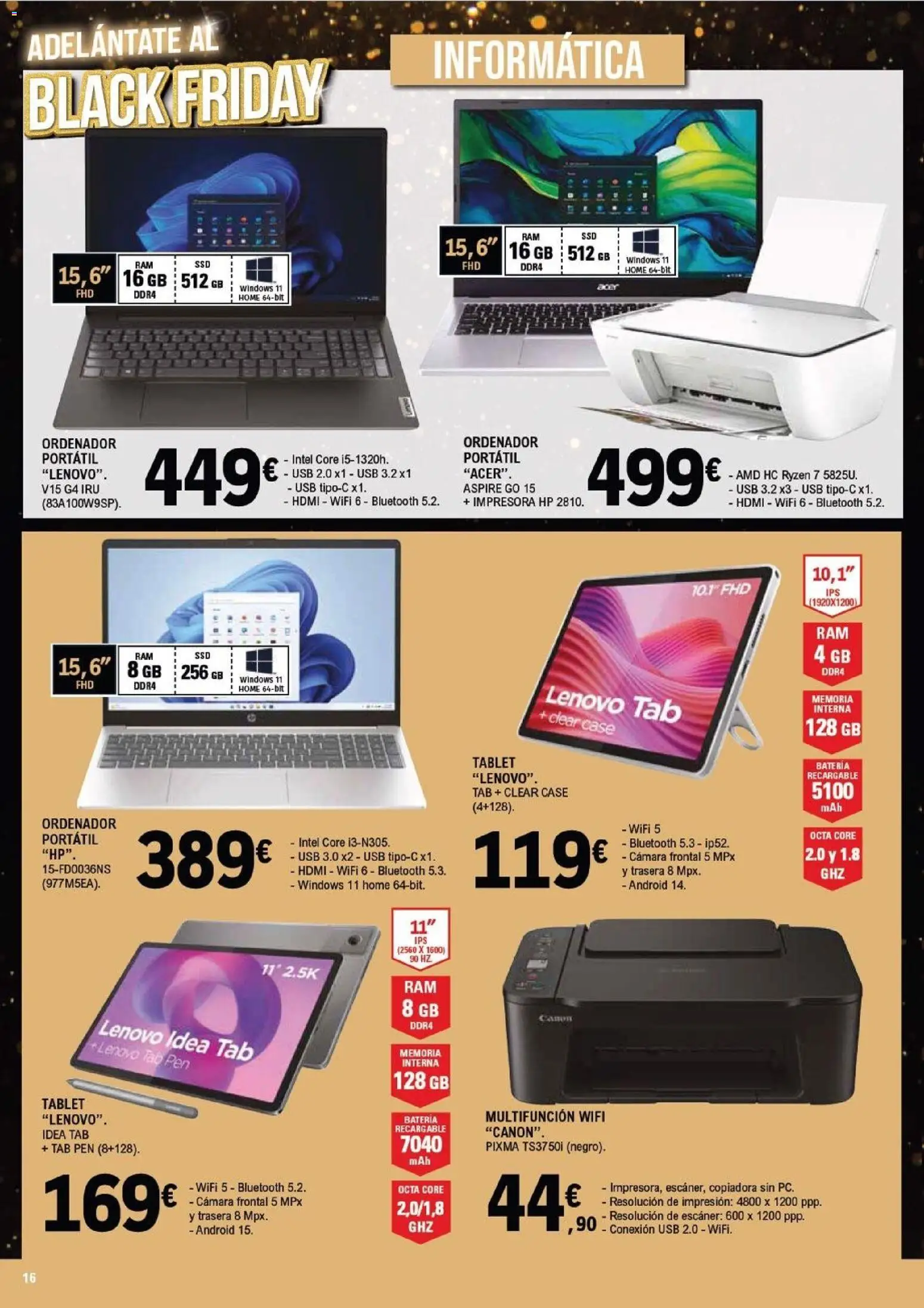 E.Leclerc - Black Friday │ válido desde el 19.11.2025 | Página: 16 | Productos: Tablet, Impresora, Cámara, USB