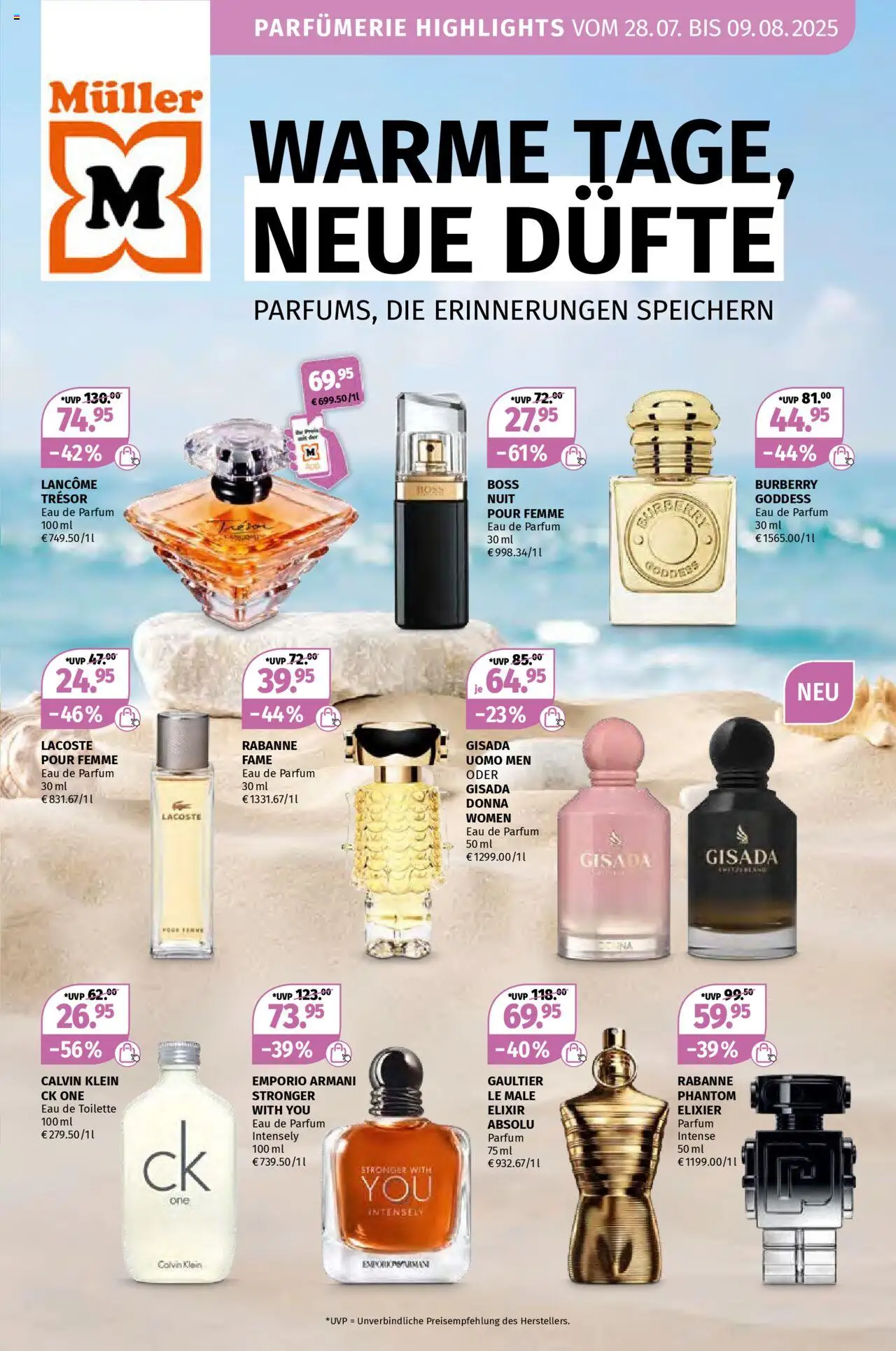 Müller Düfte für den Sommer - gültig ab dem 28.07.2025 | Seite: 1 | Produkte: Toilette, Parfüm, Eau de Toilette, Eau de Parfum