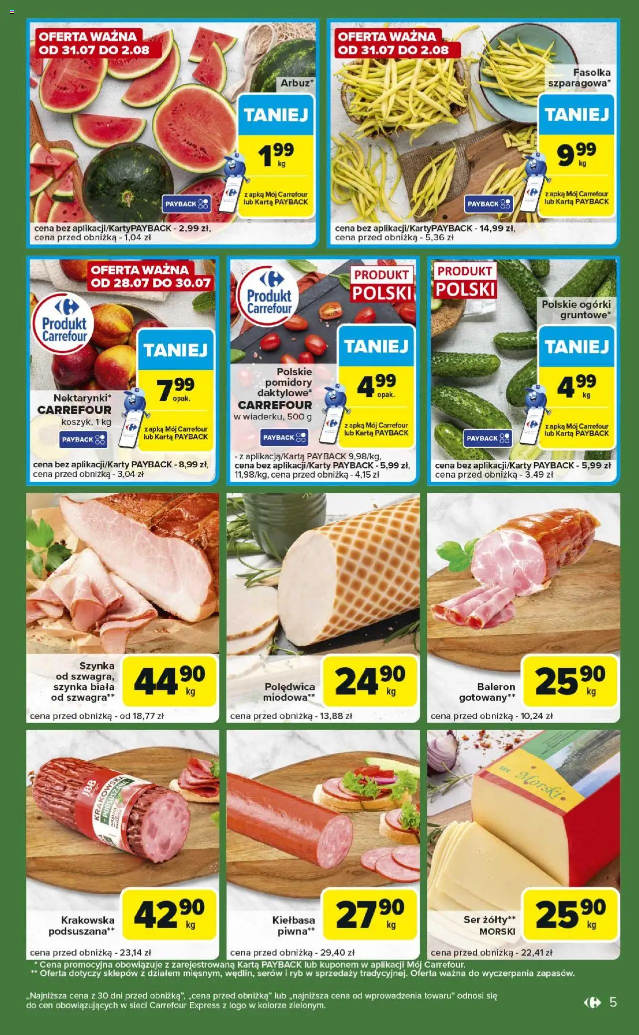 Carrefour Gazetka - Express II od 29.07.2025 | Strona: 5 | Produkty: Kiełbasa, Szynka, Ser, Ogórki