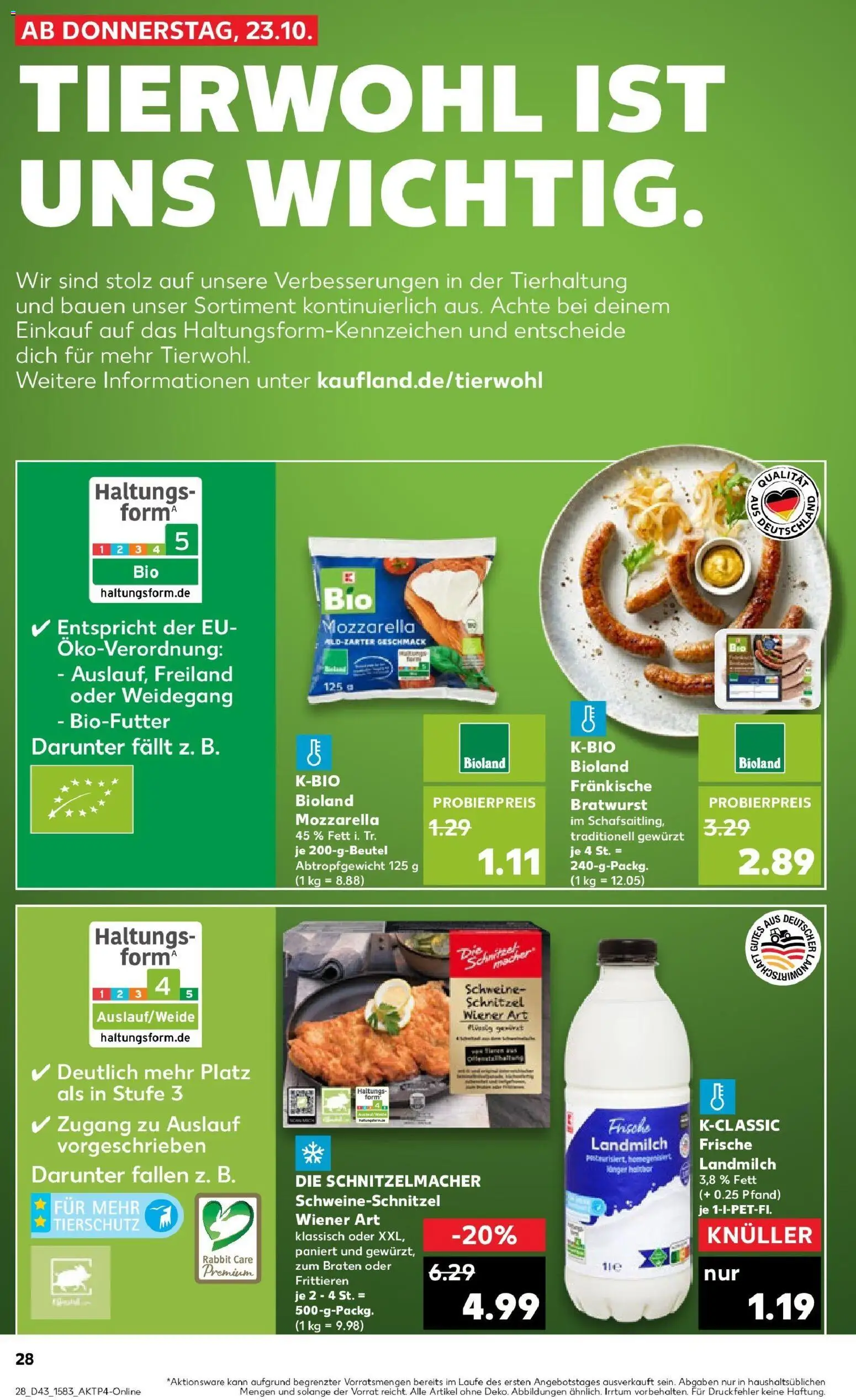 Kaufland prospekt Einbeck	 – gültig ab 26.10.2025 | Seite: 28 | Produkte: Mozzarella, Bratwurst, Schnitzel