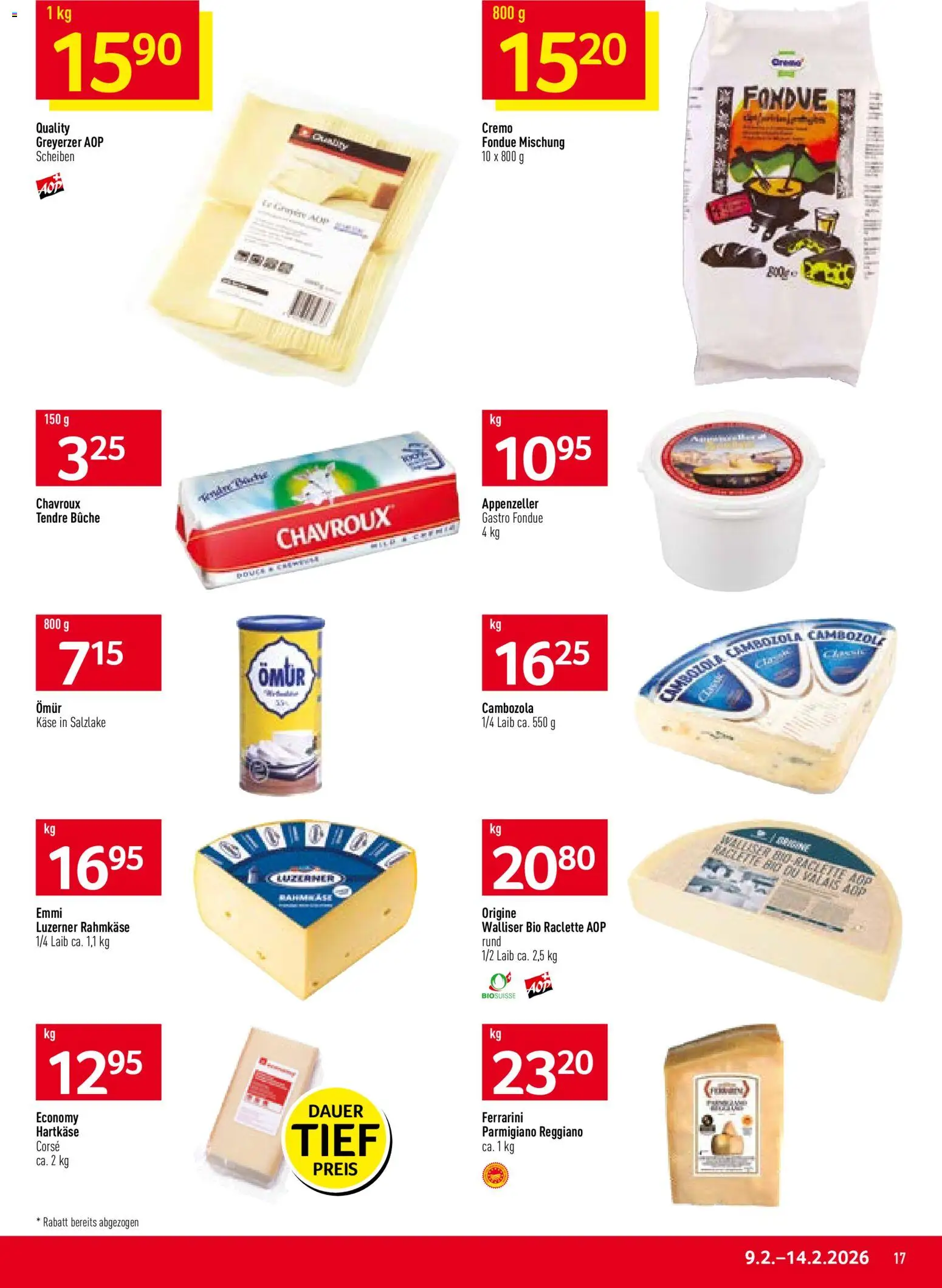 Prodega Aktionen – gültig ab 09.02.2026 | Seite: 17 | Produkte: Käse, Raclette, Fondue