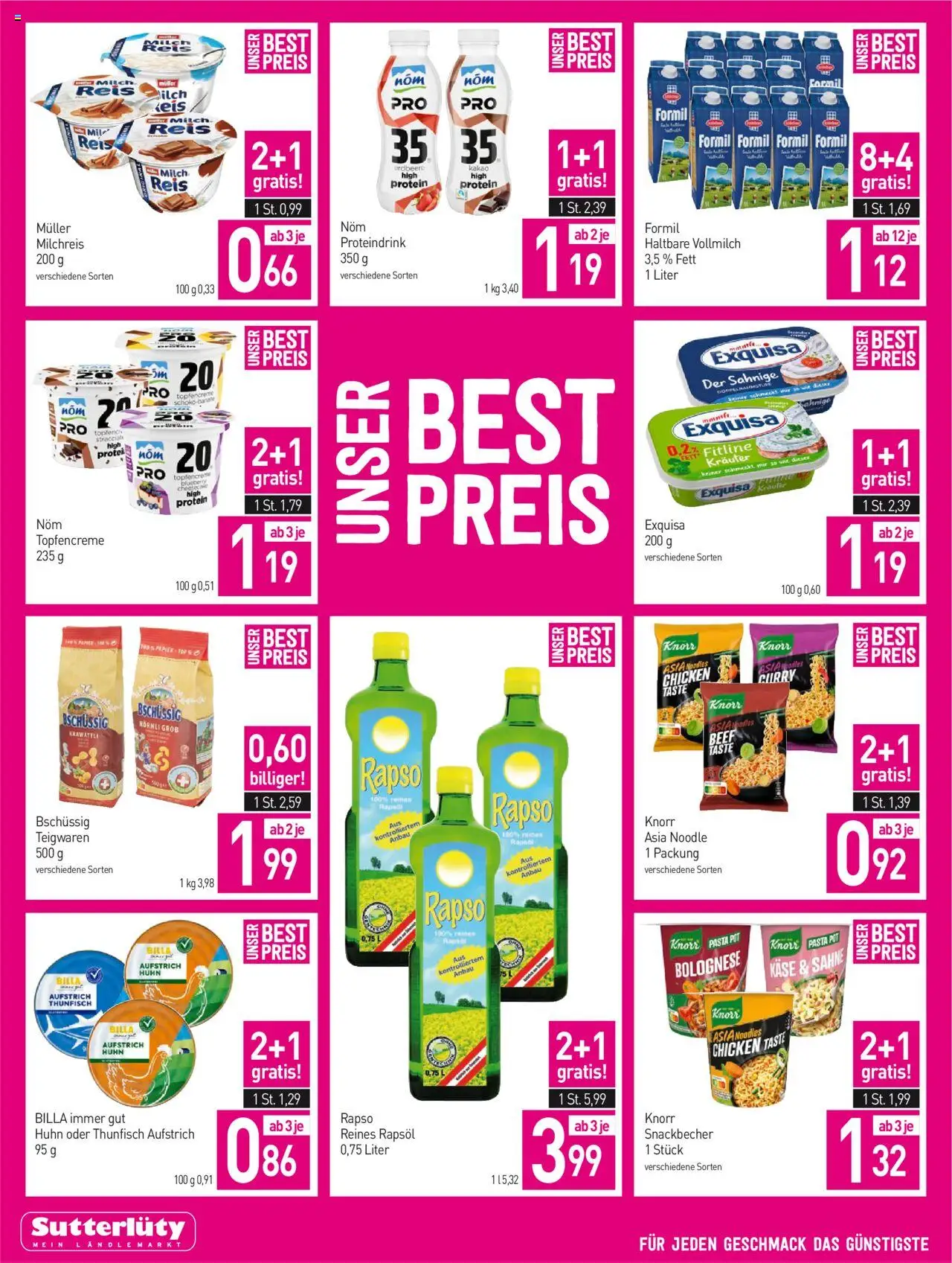 Sutterlüty Flugblatt gültig ab 21.08.2025 | Seite: 10 | Produkte: Pasta, Sahne, Käse, Reis