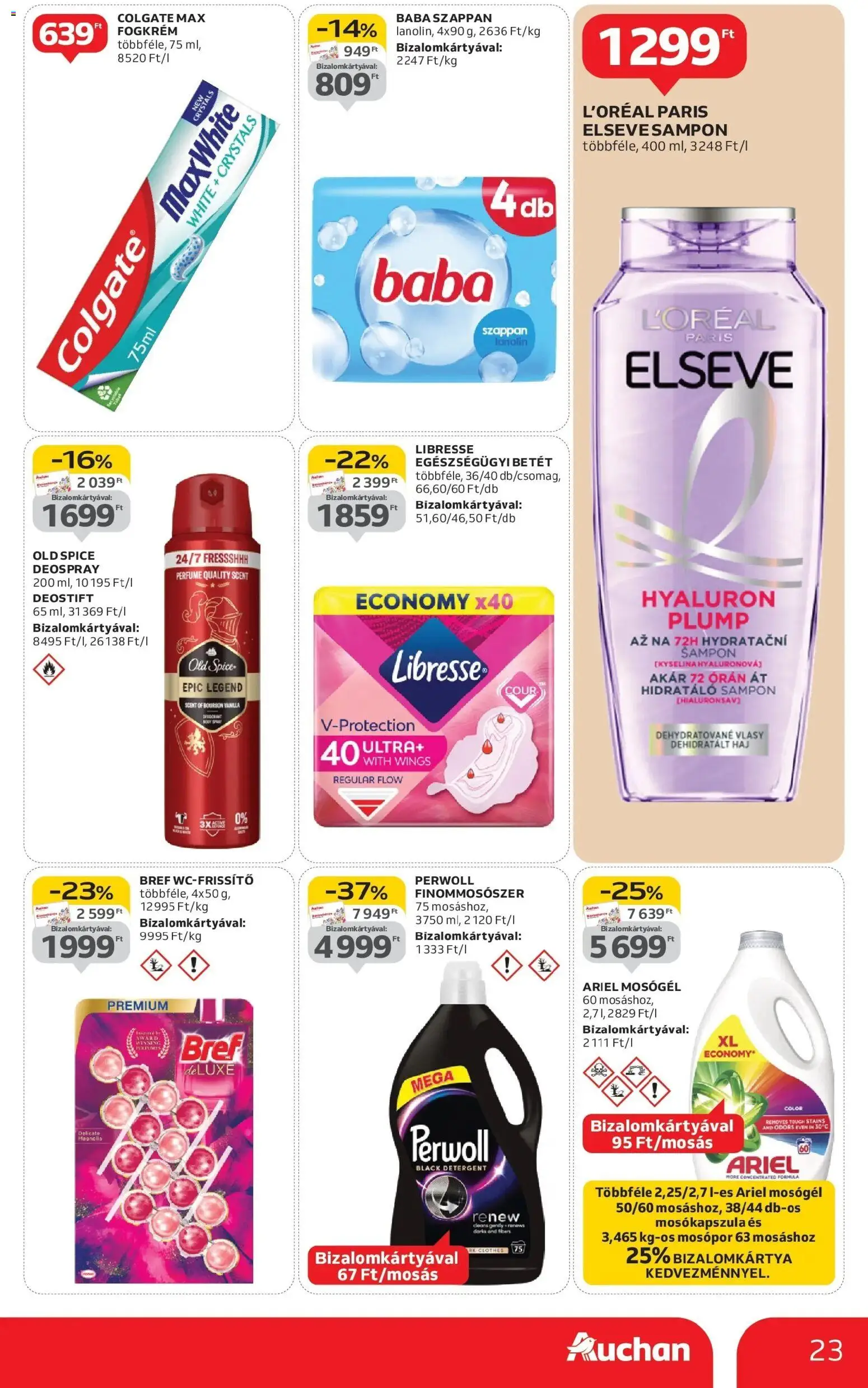 Auchan akciós ujság - amely érvényes a következő dátumtól: 15.01.2026 | Oldal: 23 | Termékek: Old spice, Perwoll, Sampon, Szappan