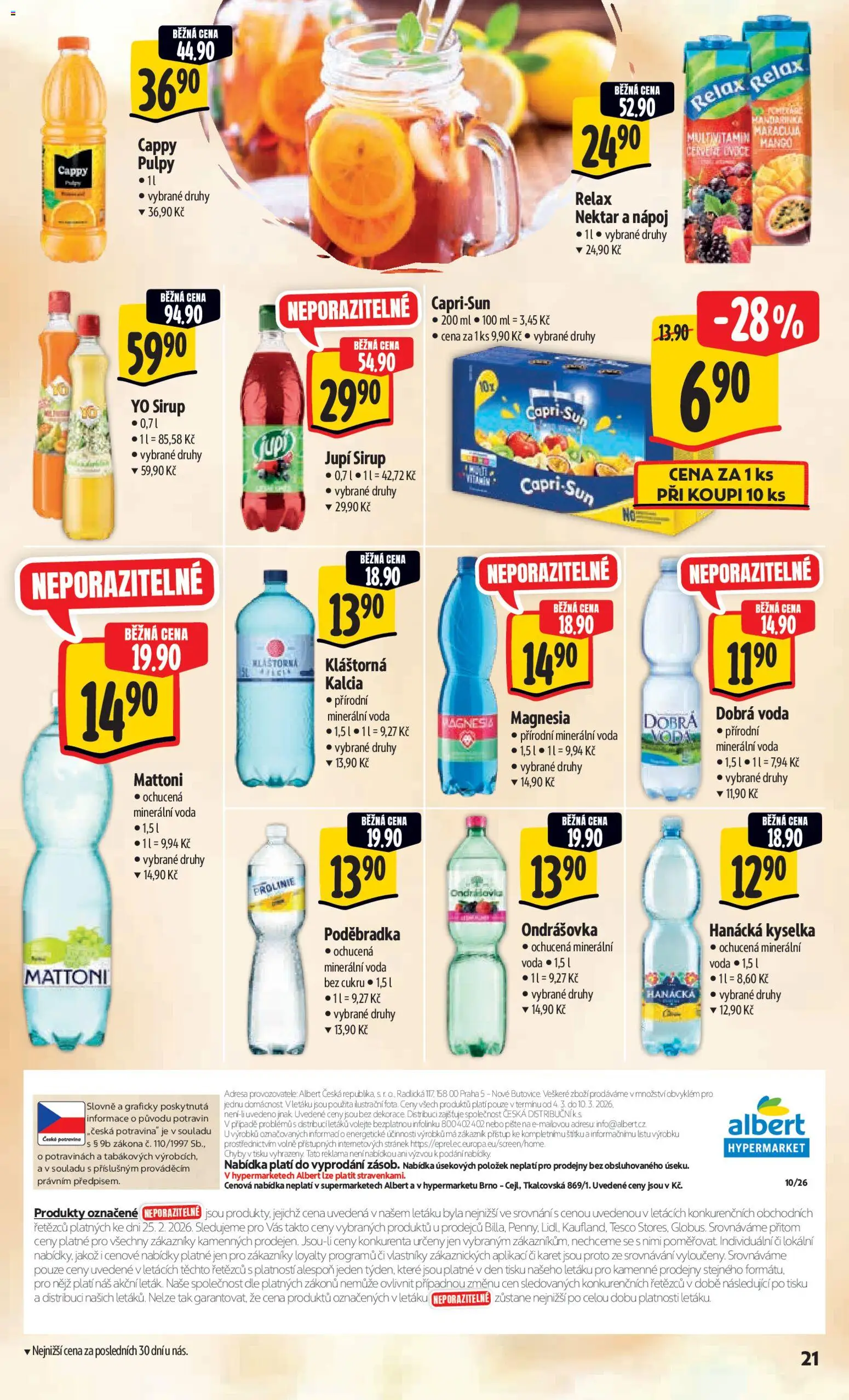 Albert leták - Hypermarket od 04.03.2026 | Strana: 29 | Produkty: Hanácká kyselka, Ondrášovka, Poděbradka, Yo sirup