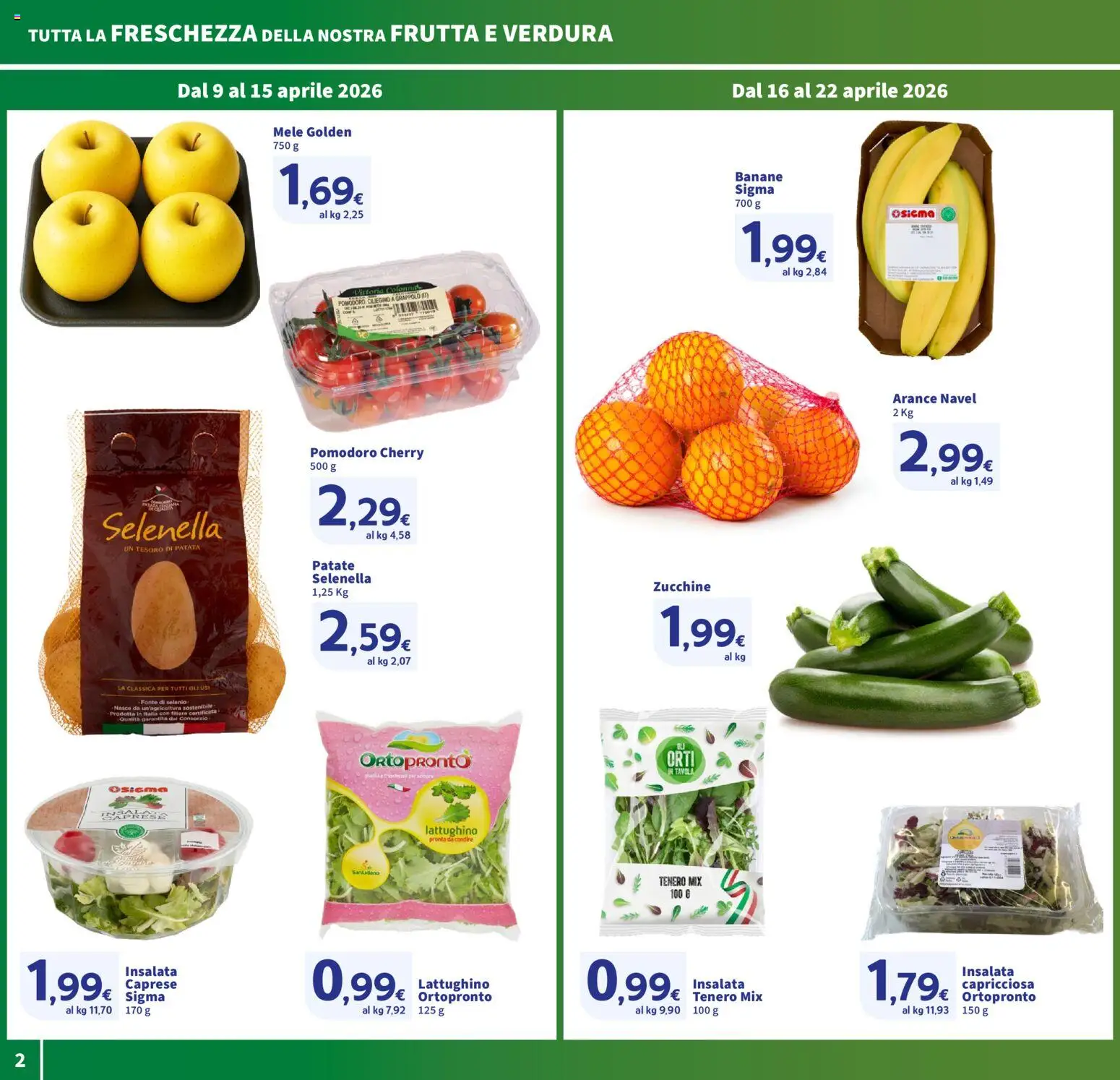 Volantino SIGMA del 09.04.2026 | Pagina: 2 | Prodotti: Arance, Patate, Pomodoro, Zucchine