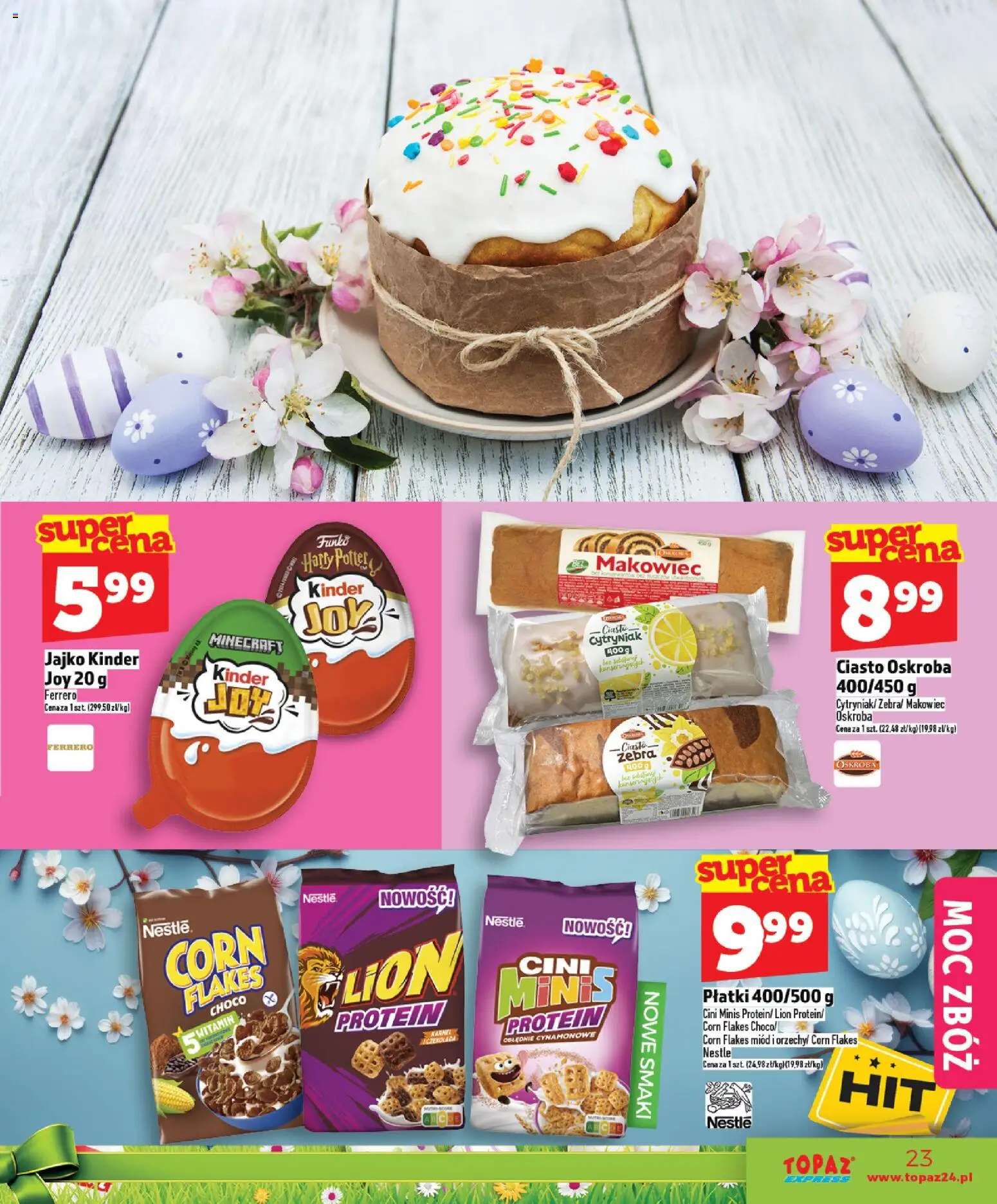 Topaz gazetka - Express od 26.03.2026 | Strona: 23 | Produkty: Miód, Ciasto, Płatki, Corn Flakes