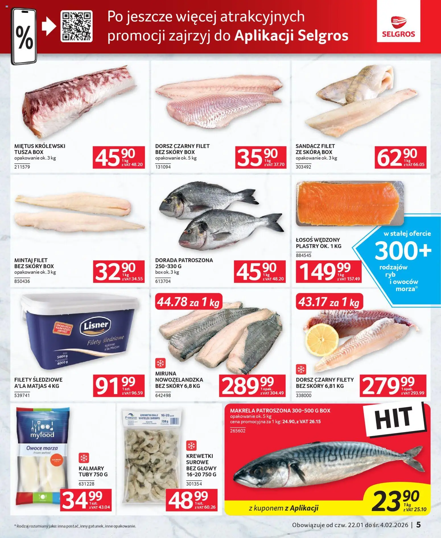 Selgros cash&carry Gazetka - Oferta dla gastronomii od 22.01.2026 | Strona: 5 | Produkty: Dorsz, Kalmary, Owoce, Owoce morza