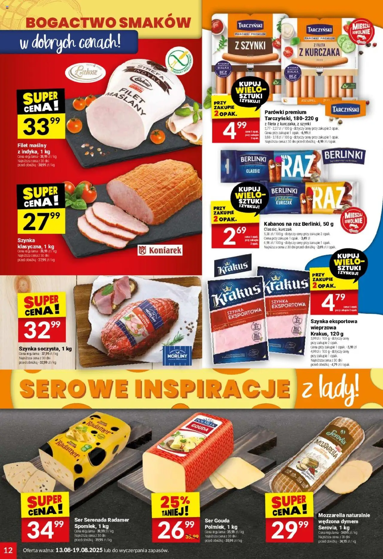 Twój Market Gazetka od 13.08.2025 | Strona: 12 | Produkty: Kurczak, Parówki, Ser, Mozzarella