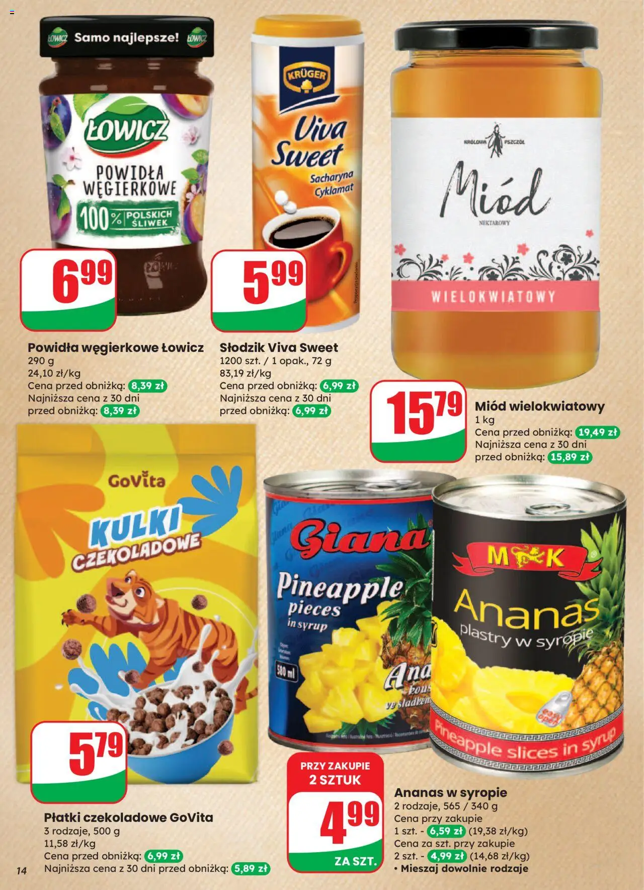 Dino Gazetka od 13.08.2025 | Strona: 14 | Produkty: Miód, Powidła, Ananas, Płatki