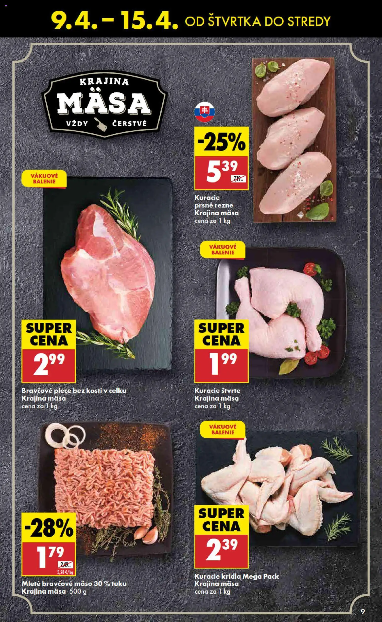 Nové Biedronka akcie – leták je platný od 09.04.2026 | Strana: 9 | Produkty: Bravčové plece, Bravčové mäso, Kuracie krídla