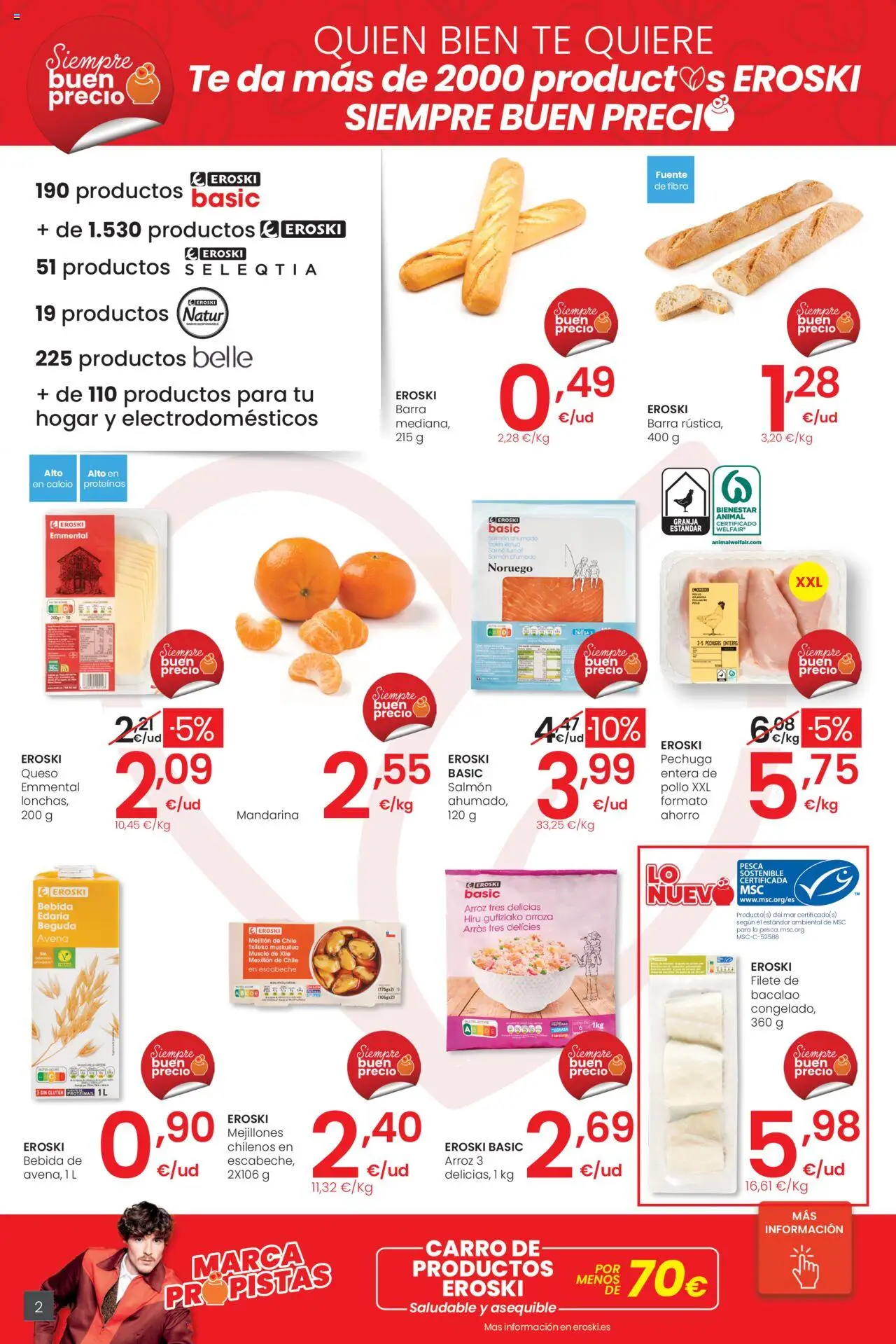 Eroski - Precio más bajo Center │ válido desde el 16.10.2025 | Página: 2 | Productos: Queso, Arroz, Salmón ahumado, Filete