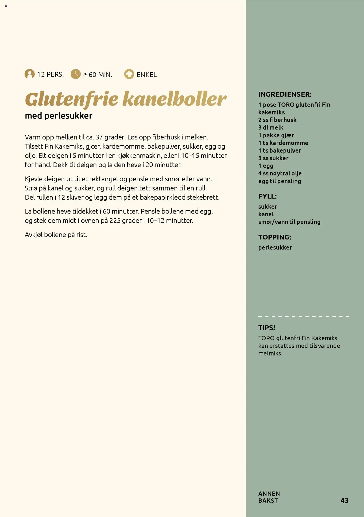 {H1} | Side: 43 | Produkter: Melk, Egg, Gjær, Суміш дитяча